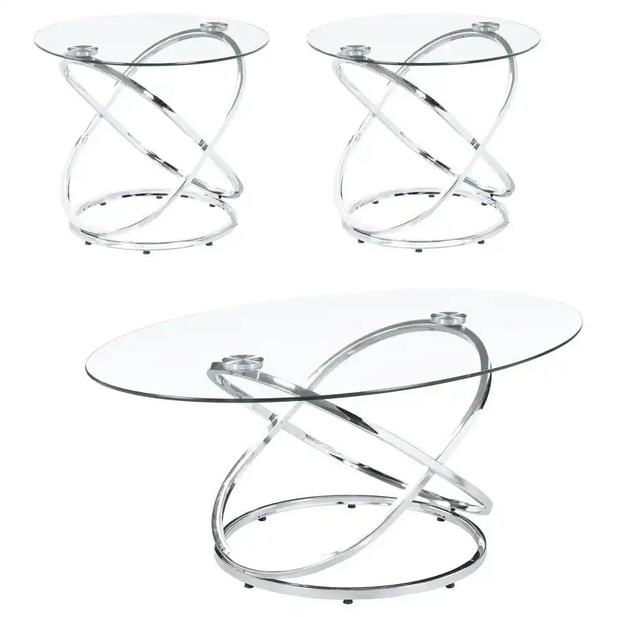 Warren - 3 Piece Oval Glass Top Coffee Table Set - Chrome - Best Buy Furniture