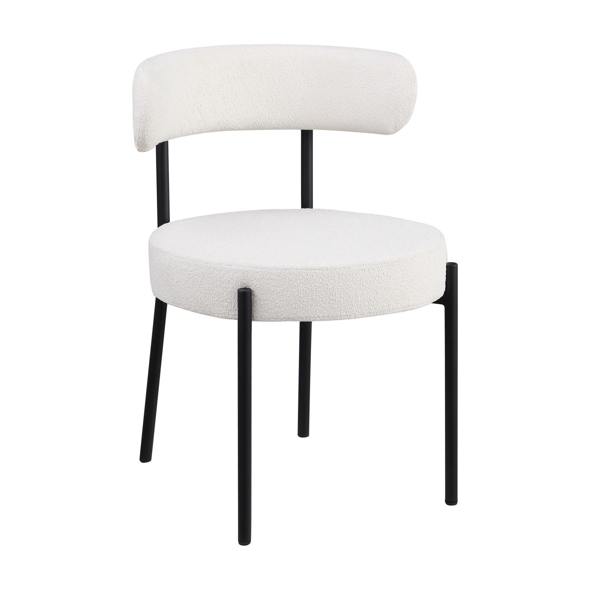 Dining Chairs (Set of 2) Round Upholstered Boucle Dining Room Chairs Mid-Century Modern Kitchen Chairs Curved Backrest Chairs For Dining Room Metal Legs - White / Black - Best Buy Furniture