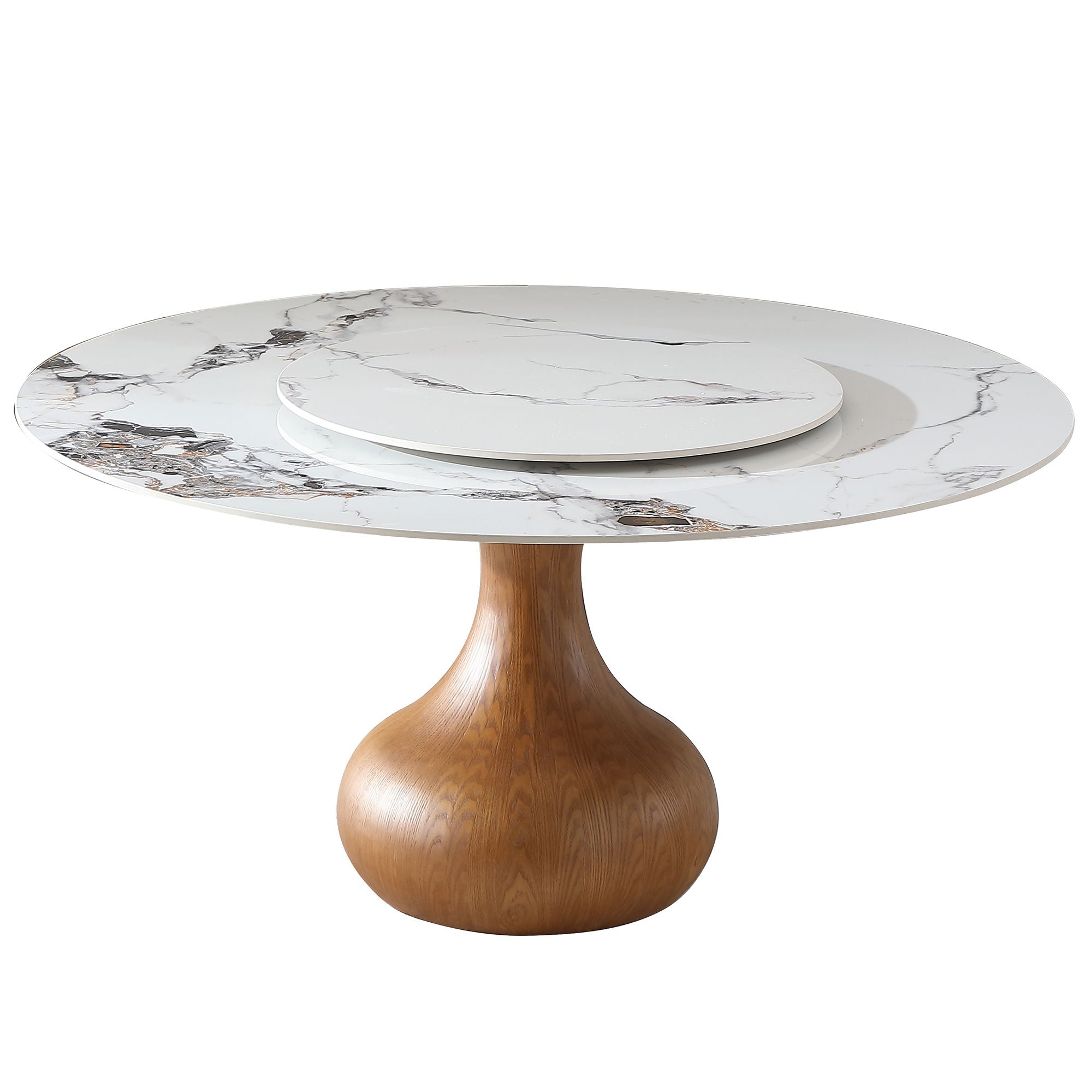 Round Modern Marble Dining Table (Table Only) - Walnut / White - Best Buy Furniture