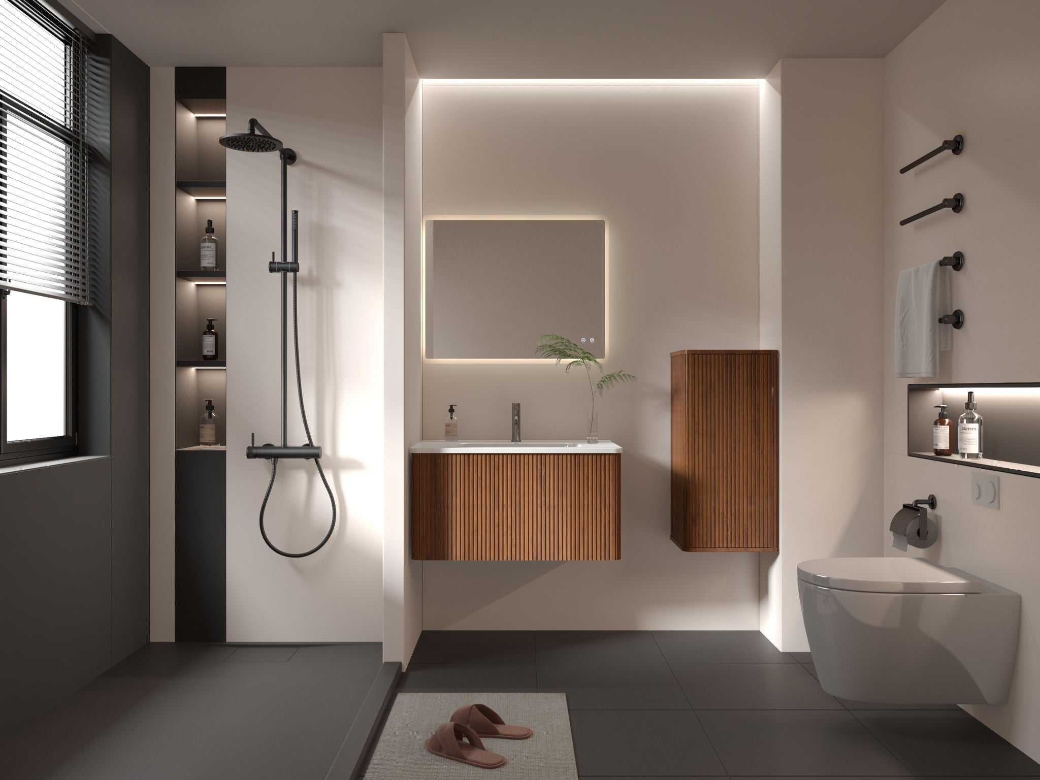 Striped Walnut Bathroom Floating Side Cabinet, Wall-Mounted Storage Cabinet For Small Spaces - Walnut - Best Buy Furniture