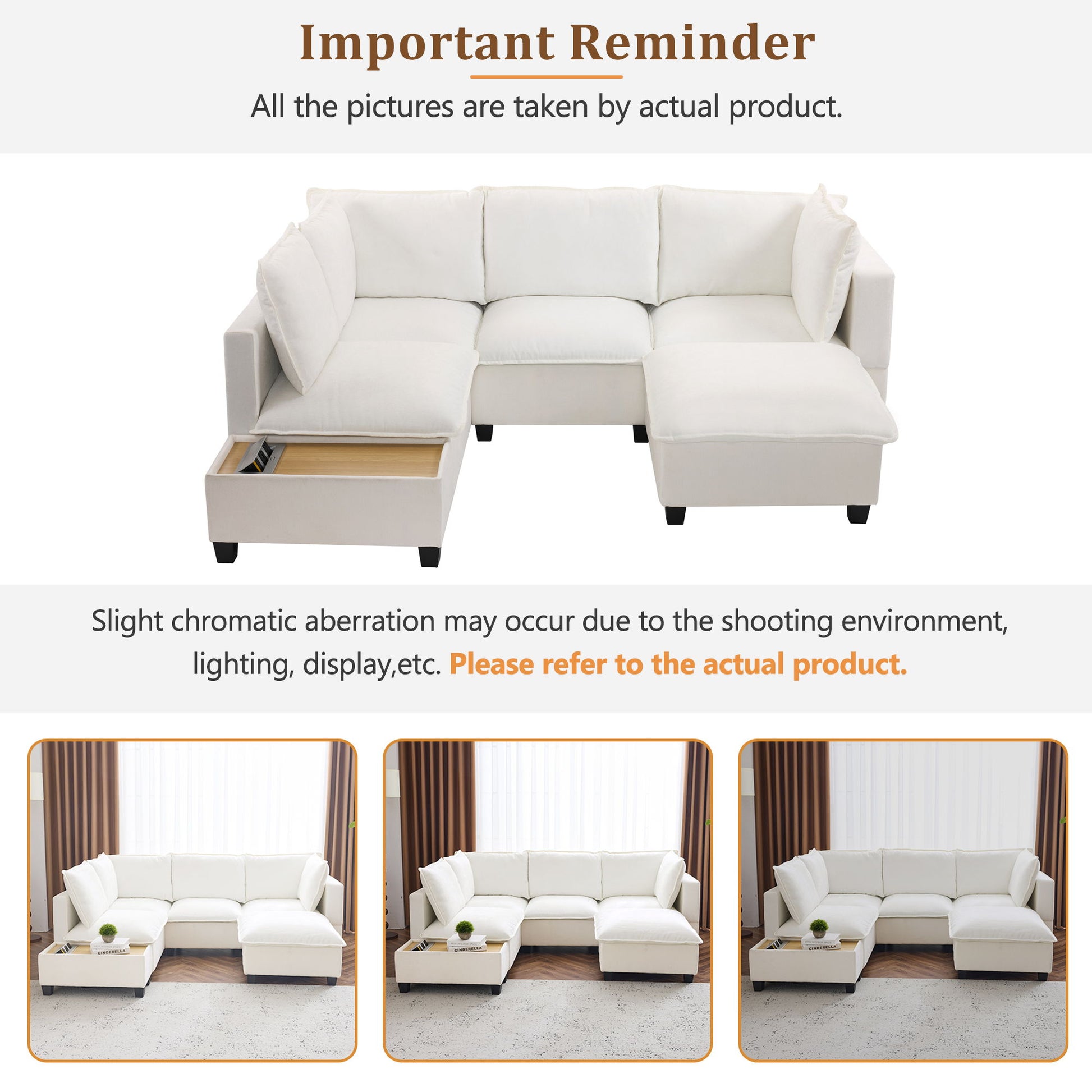 U-Shaped Sectional Modular Sofa With A Movable Ottoman, A Coffee Table With Hidden Charging Devices For Living Room - Best Buy Furniture