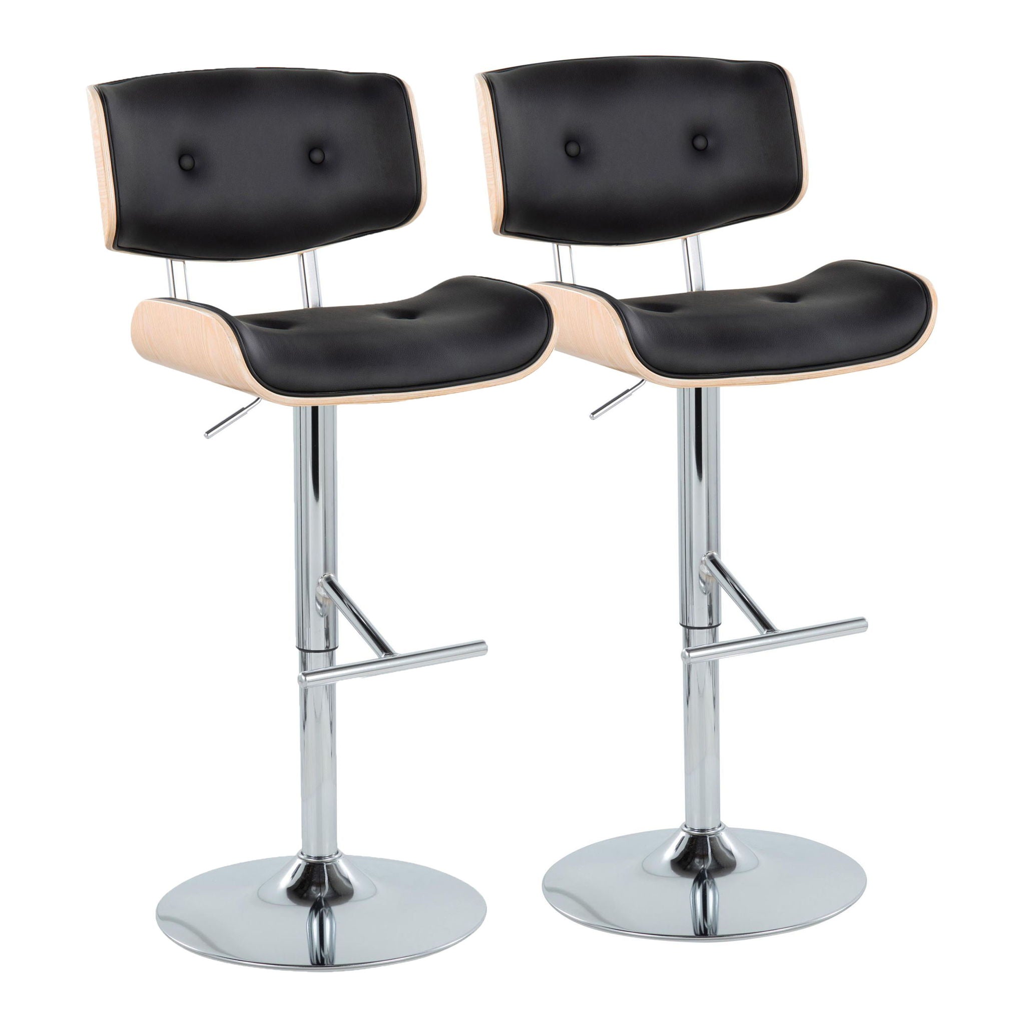 Lombardi - Contemporary Adjustable Barstool With Swivel With Straight T Footrest (Set of 2) - Best Buy Furniture