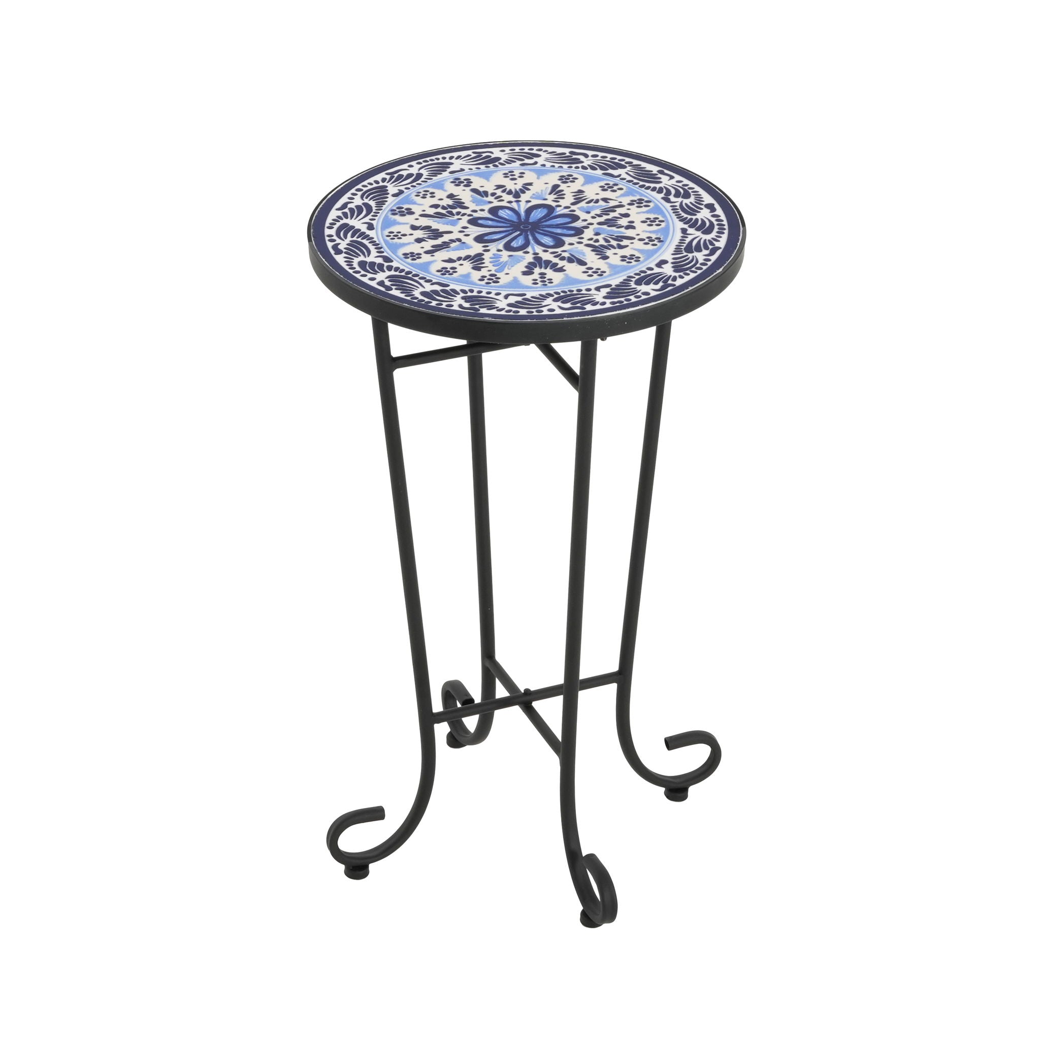 French Country Patio Side Table With Vibrant Tile Top - Best Buy Furniture