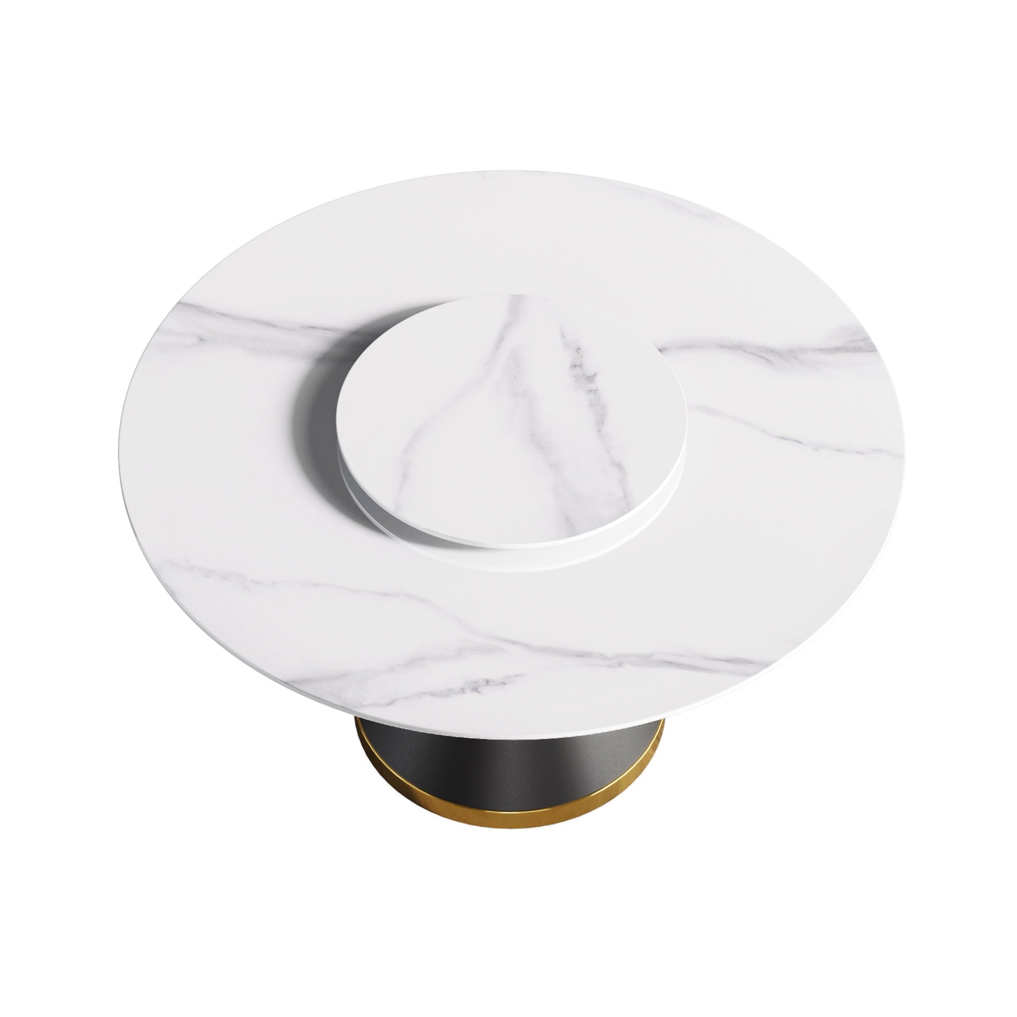 53" Modern Artificial Stone Round Carbon Steel Base Dining Table, Can Accommodate 6 People, Artificial Stone Turntable - White / Black - Best Buy Furniture