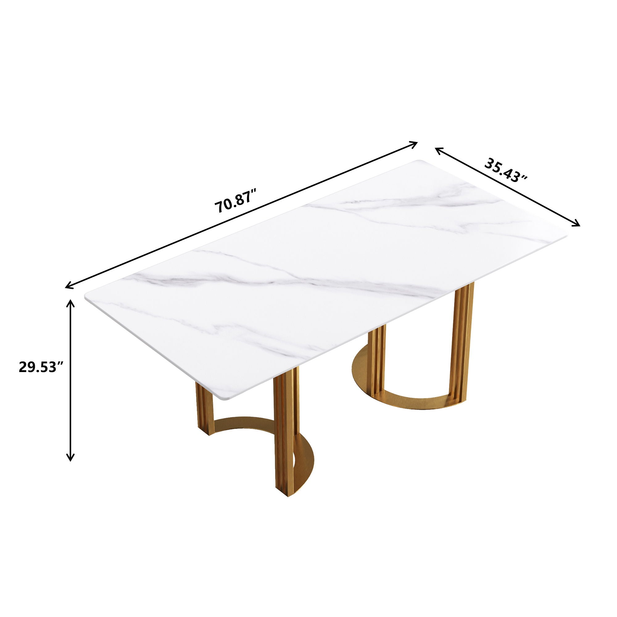 70.87" Modern Artificial Stone White Straight Edge Golden Metal Leg Dining Table, Can Accommodate 6-8 People - White / Gold - Best Buy Furniture
