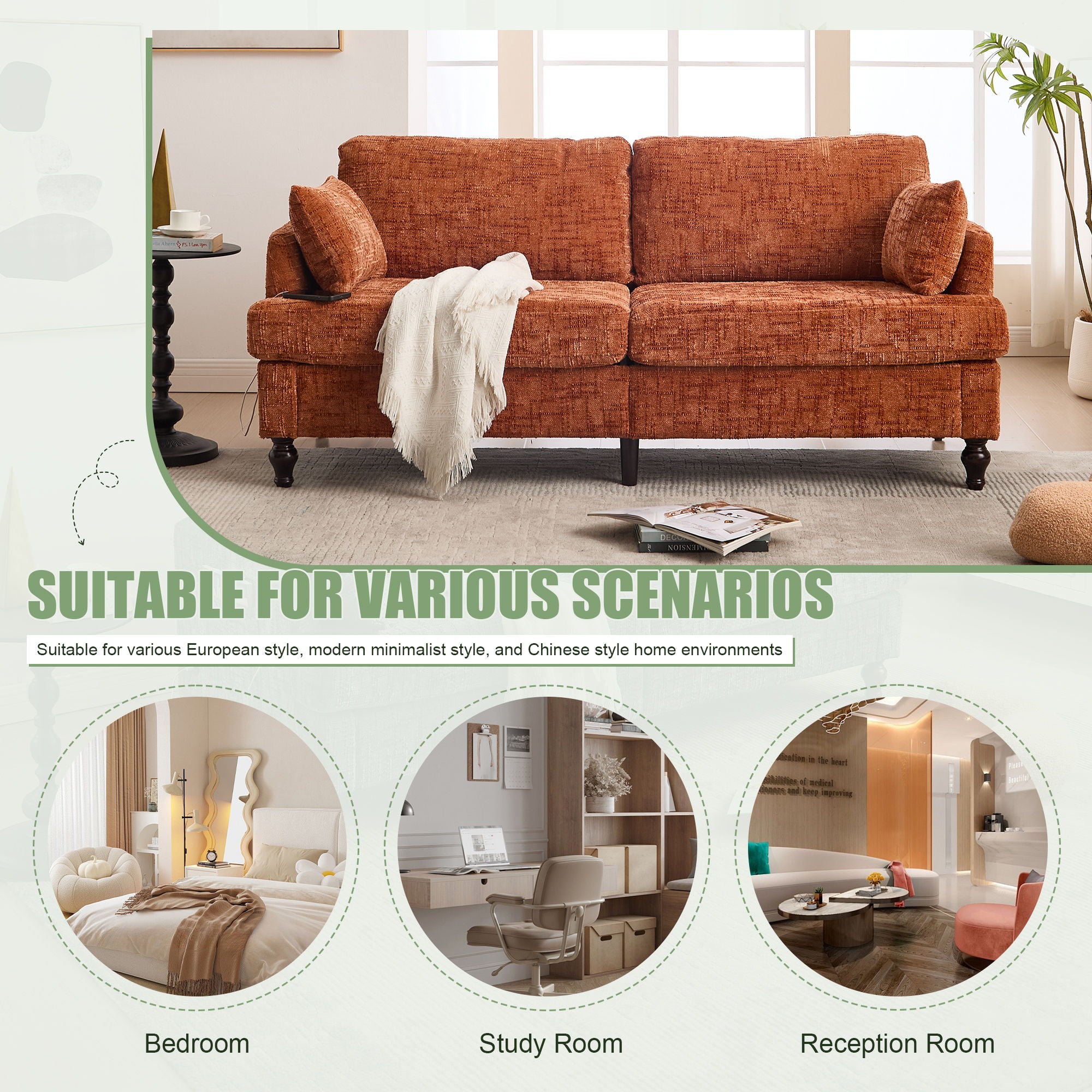 Chenille 2 Seater Sofa With LED Light, USB Charging Port, And Storage Bag - Best Buy Furniture