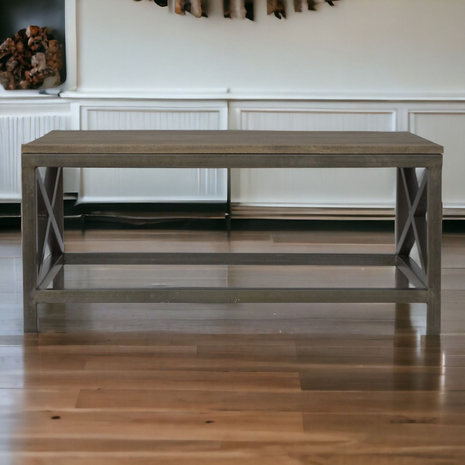 Industrial Cross Metal Coffee Table - Pewter - Best Buy Furniture