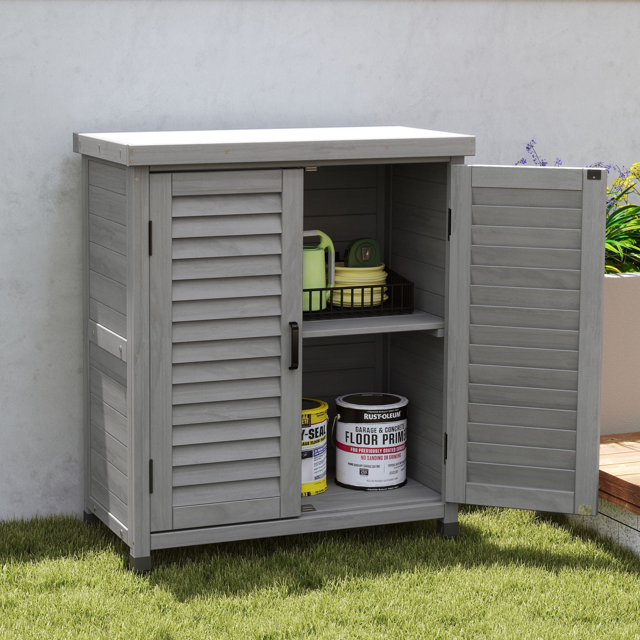 Potting Bench With Storage Cabinet And Metal Table Top For Outdoor - Best Buy Furniture