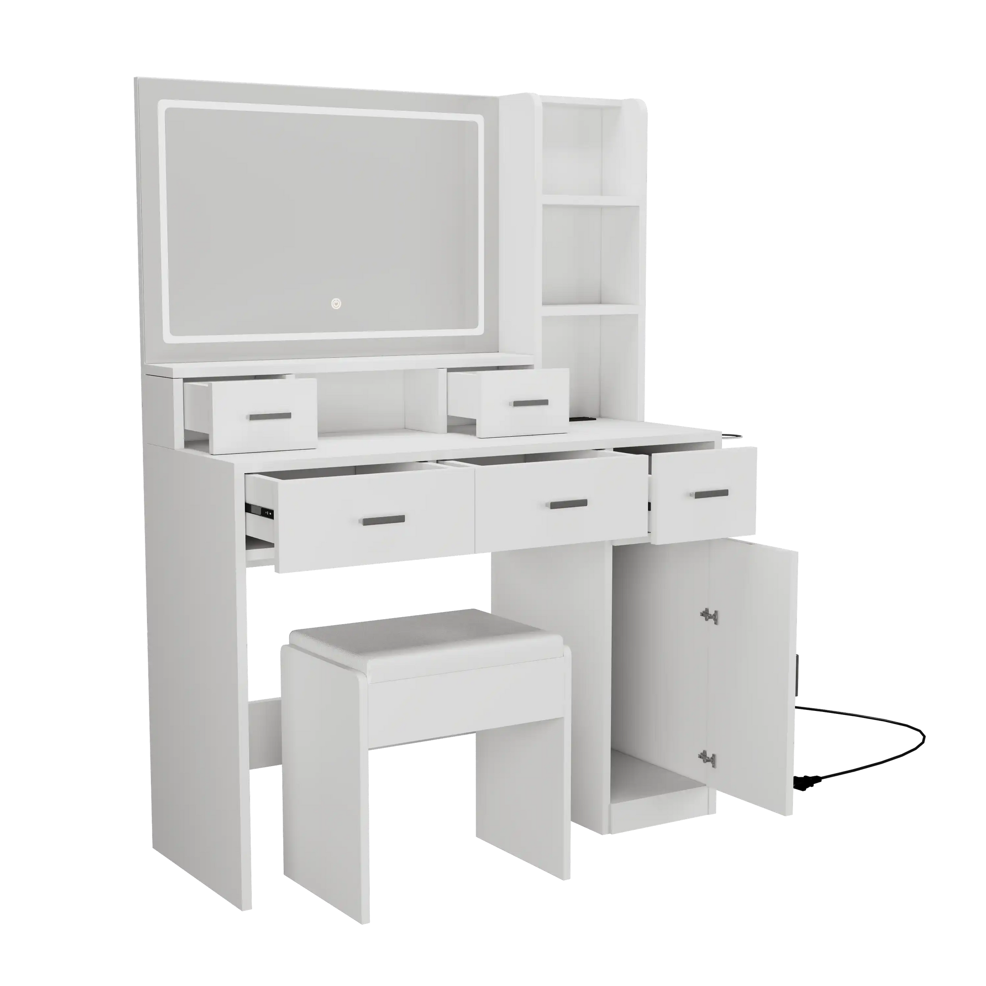 Xenon White Modern Makeup Vanity With Stool - Best Buy Furniture