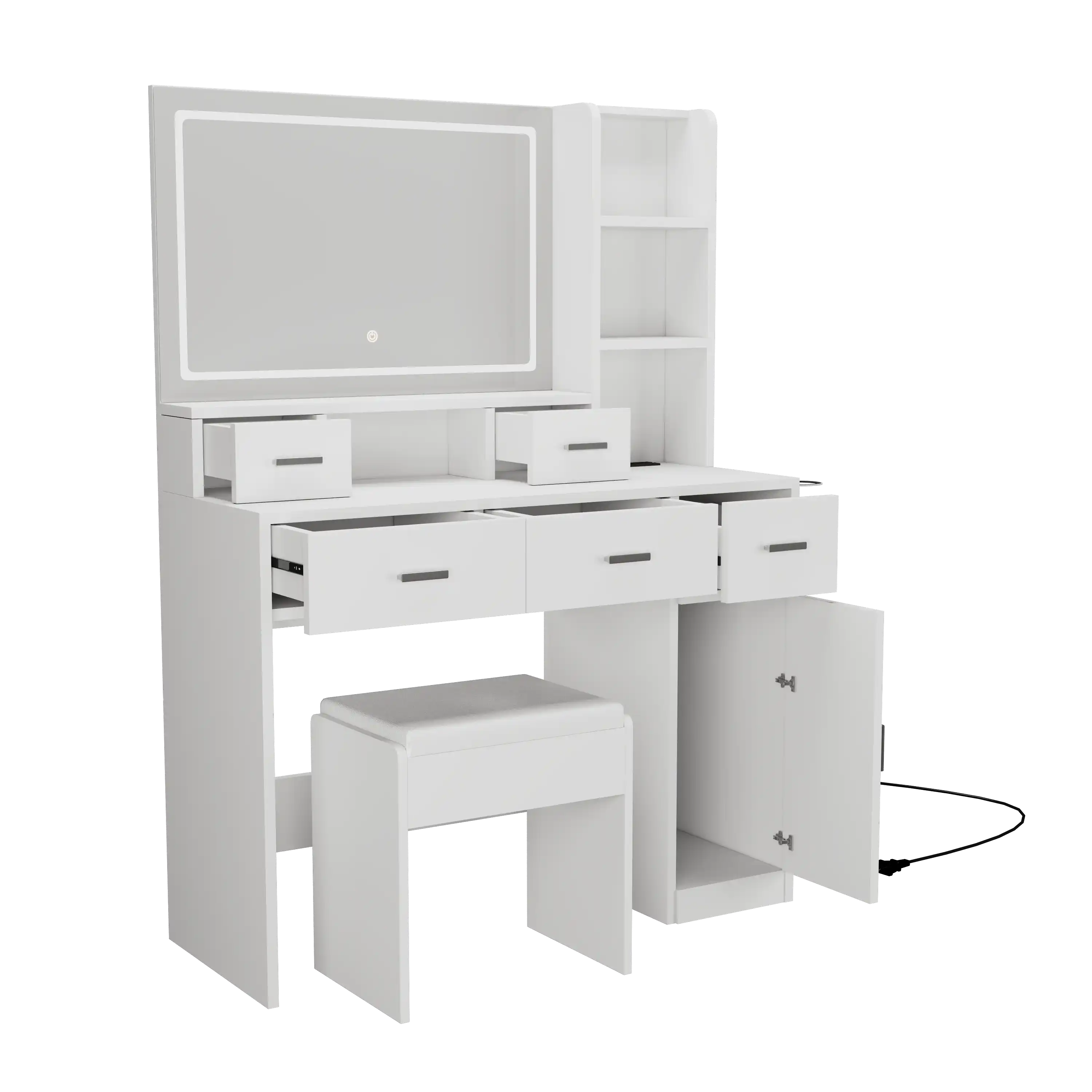 Xenon White Modern Makeup Vanity With Stool - Best Buy Furniture