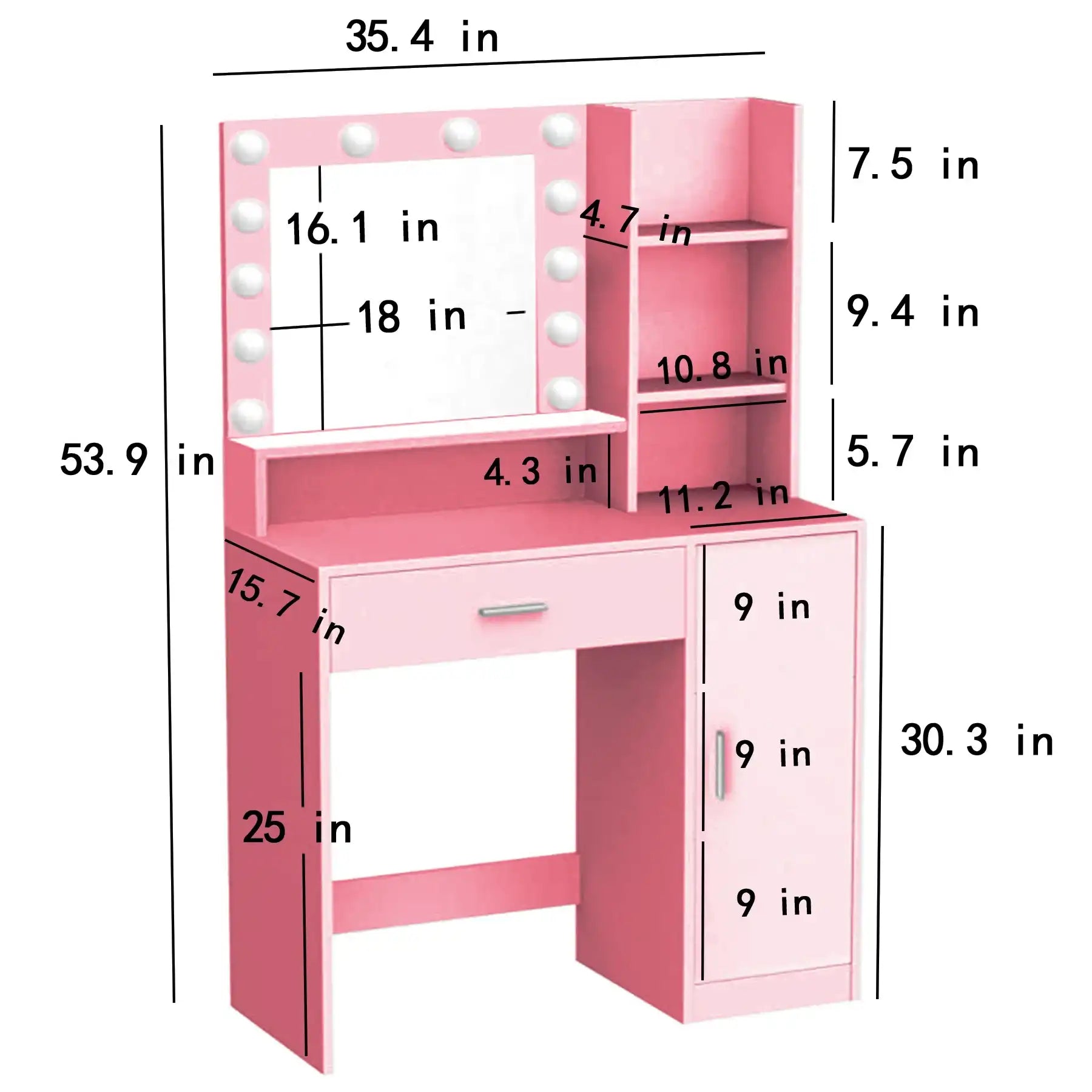 Vanity Desk with Mirror & Light, Pink Dressing Table - Best Buy Furniture