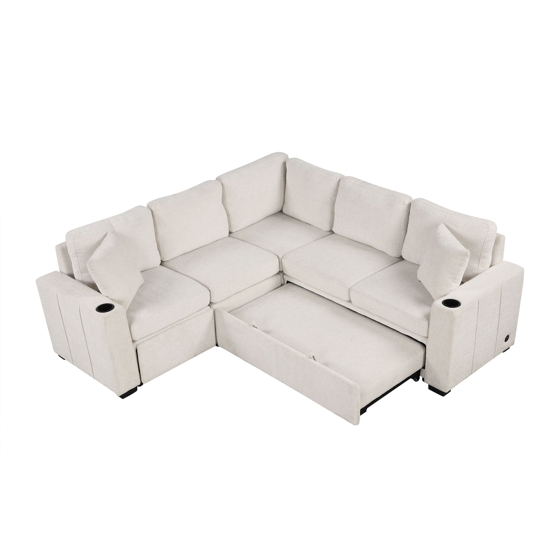 Sectional Sofa Convertible Pull-Out Sofa Bed With A Movable Storage Ottoman For Living Room - Best Buy Furniture