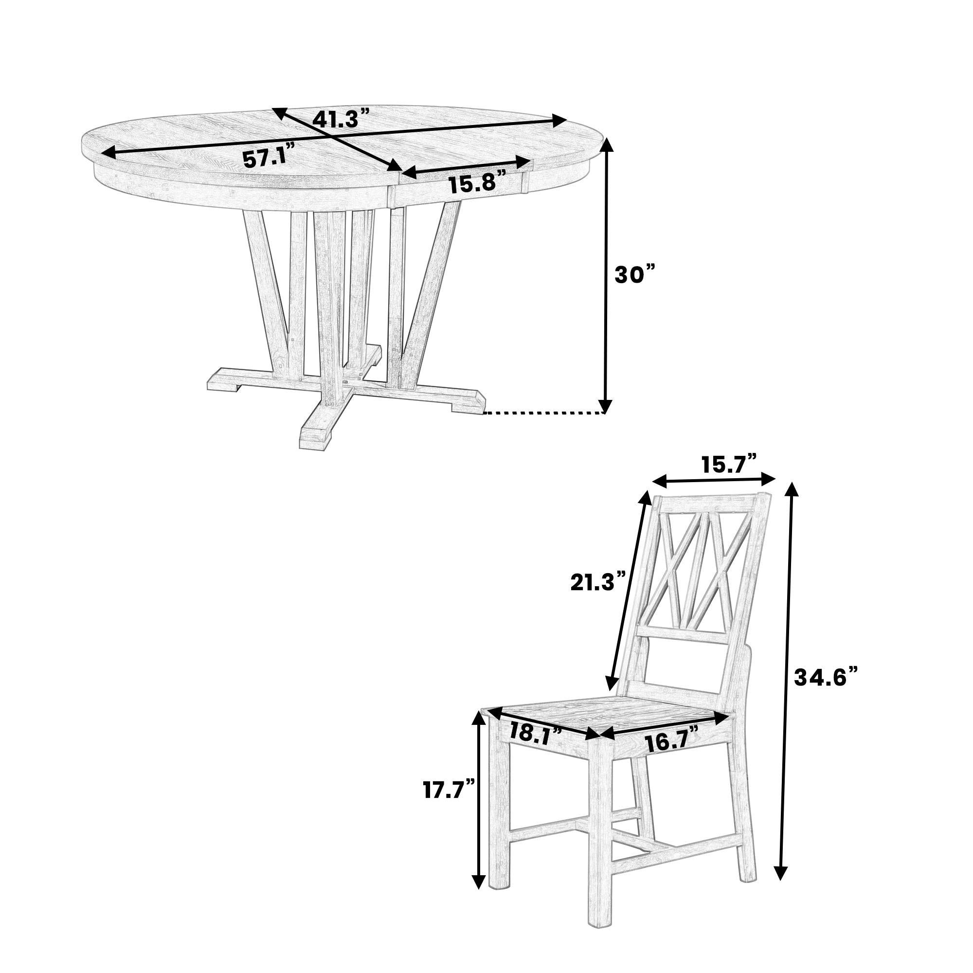 Topmax - 5 Piece Rustic Extendable Dining Table Set Round Trestle Table And 4 Cross Back Dining Chairs For Kitchen, Dining Room - Best Buy Furniture