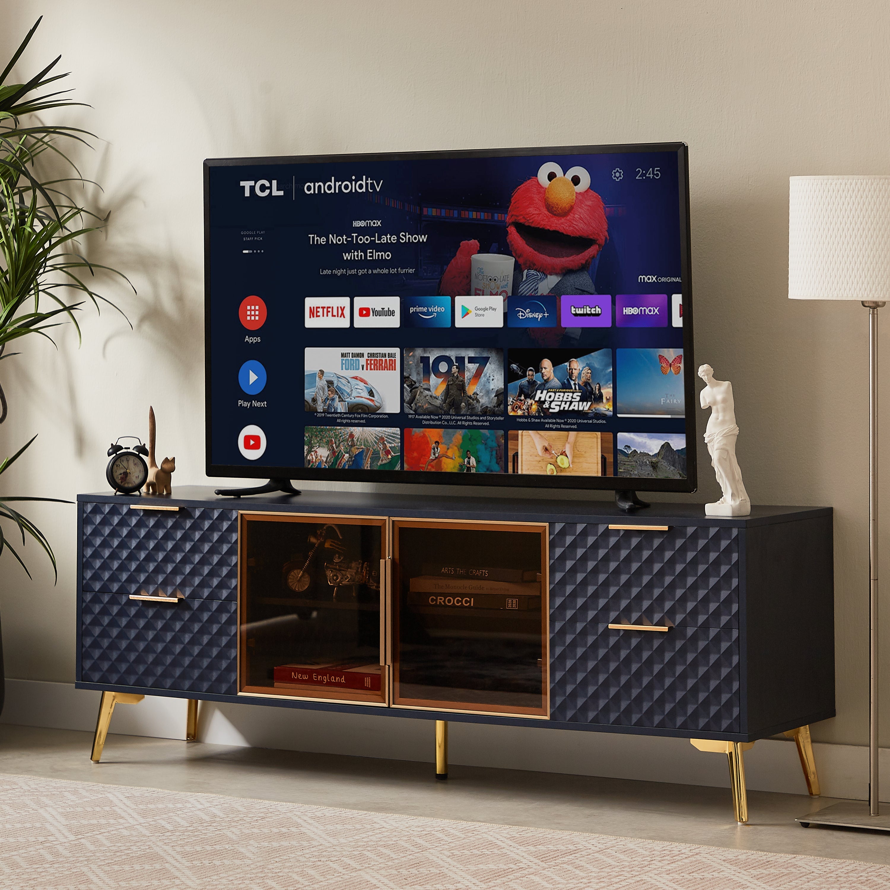 Deluxe Sculpted Modern Fashion Geometric Style TV Stand 59.9'L x 15.7'W x 21.7'H - Best Buy Furniture