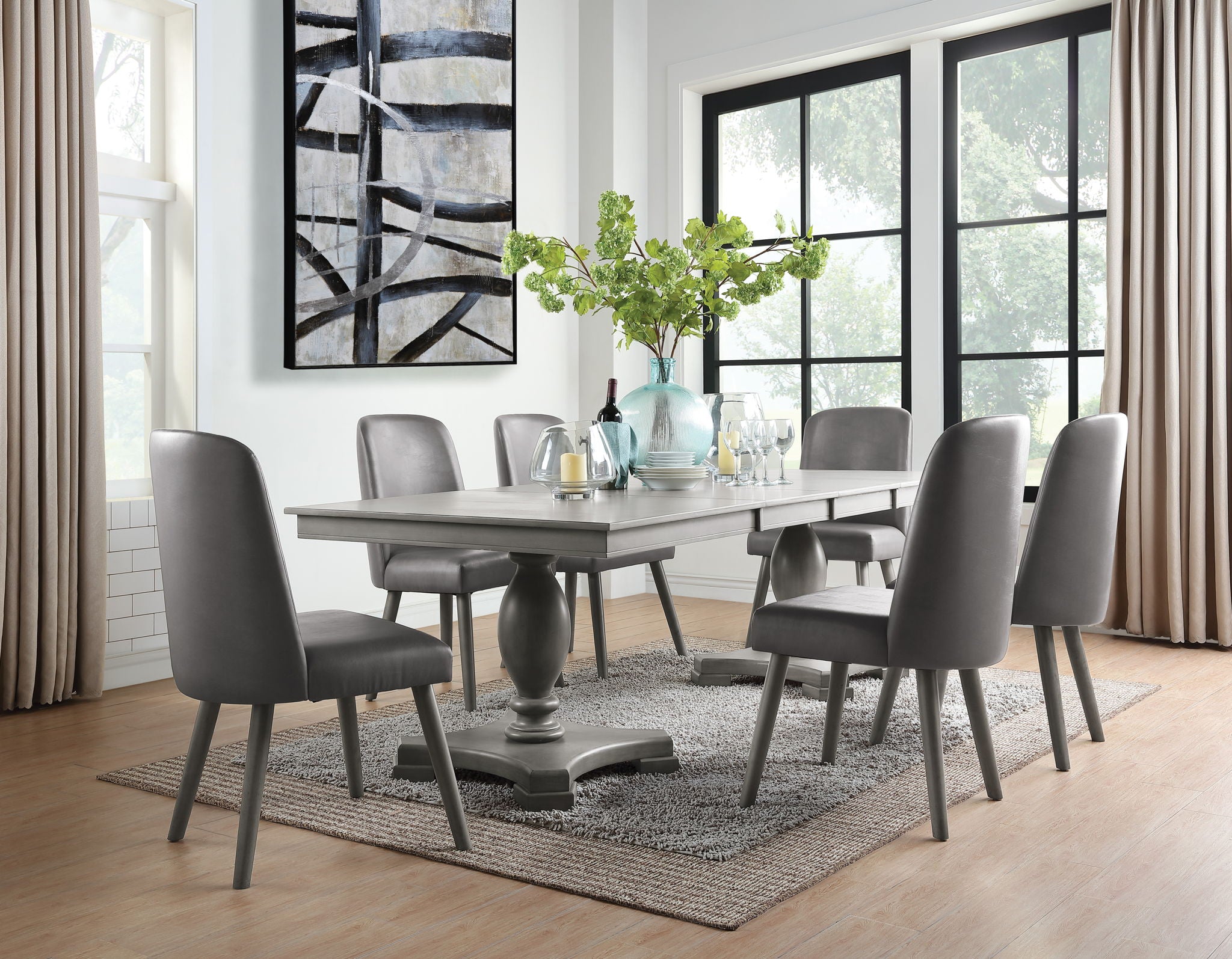 Waylon - 7 Pieces Dining Room Set - Gray / Oak - Best Buy Furniture