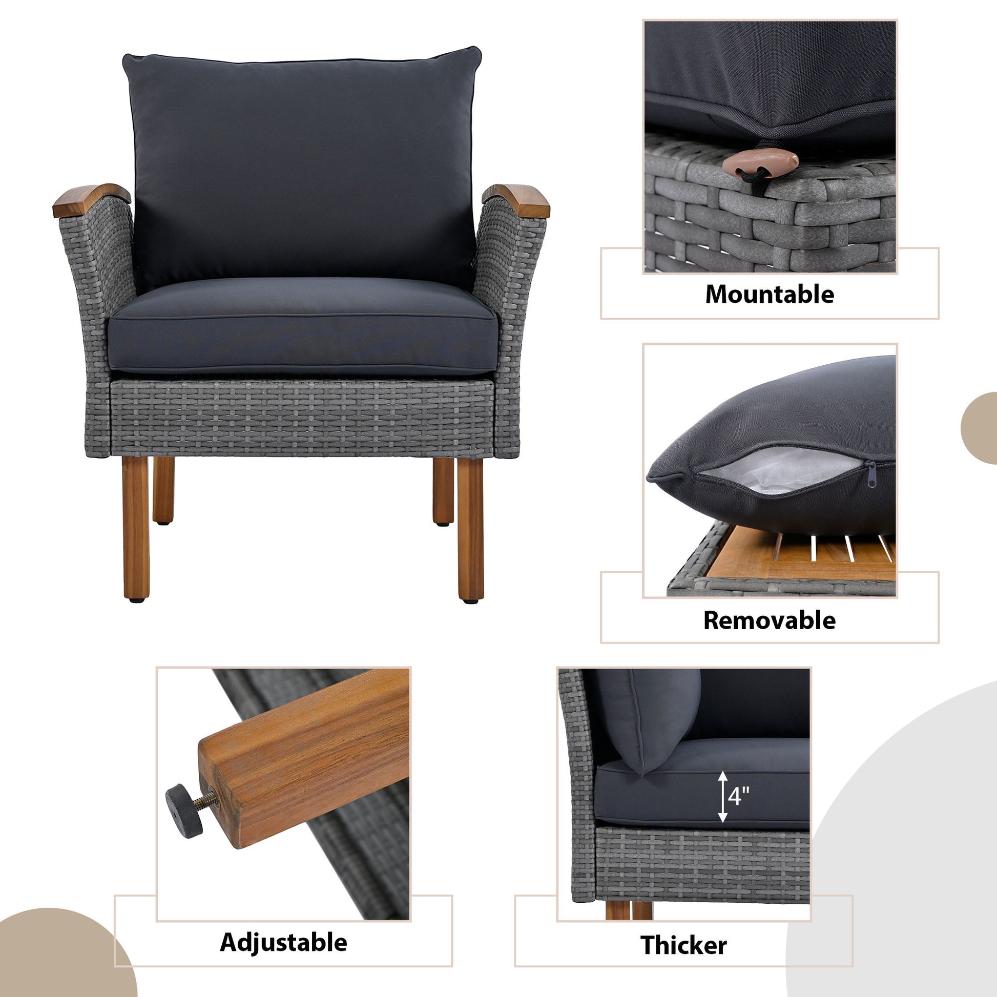 9 Piece Patio Rattan Furniture Set, Outdoor Conversation Set With Acacia Wood Legs And Tabletop, PE Rattan Sectional Sofa Set With Coffee Table, Washable Cushion - Best Buy Furniture