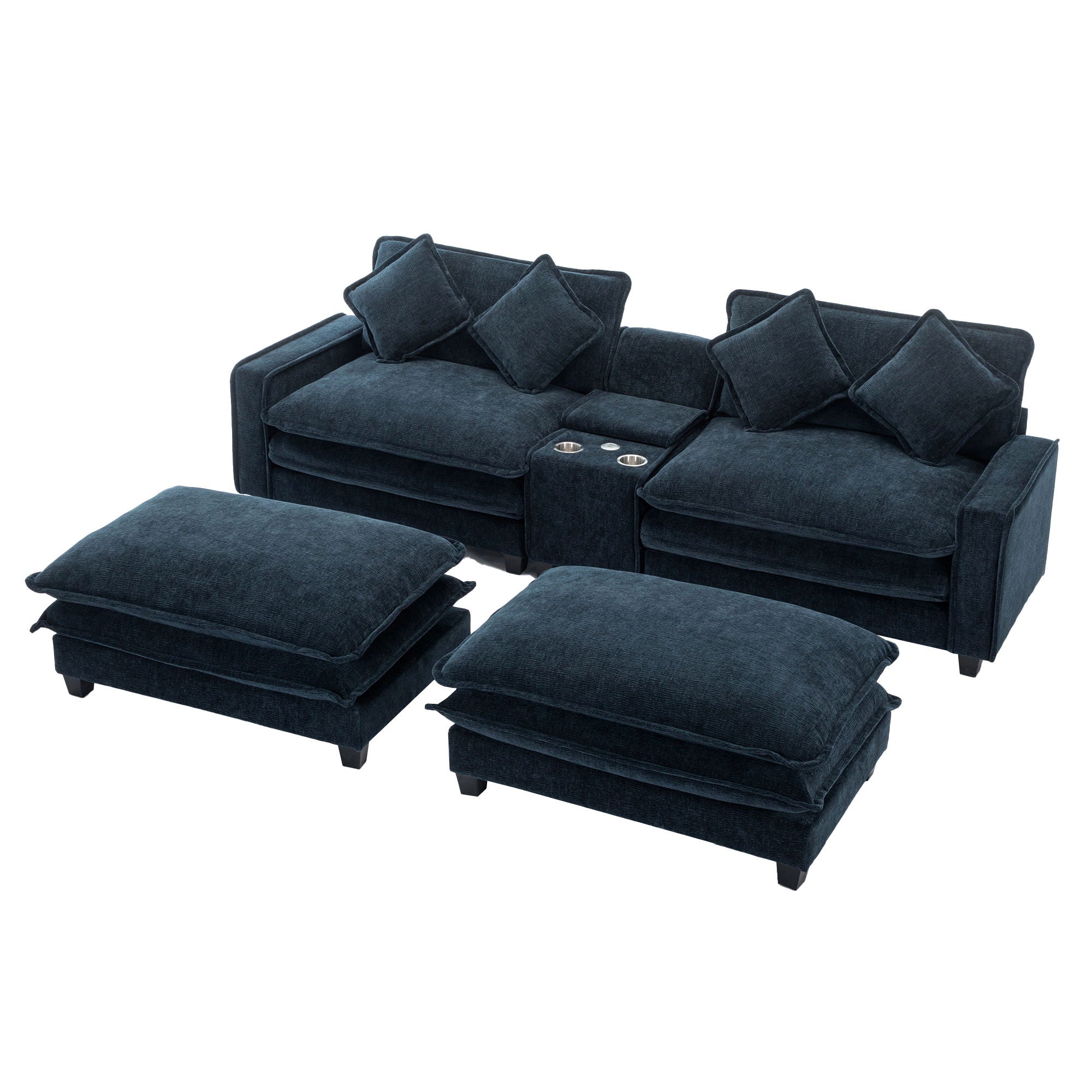Sectional Sofa Chenille Upholstered Sofa With Two Removable Ottoman, Two USB Ports, Two Cup Holders And Large Storage Box For Living Room - Best Buy Furniture