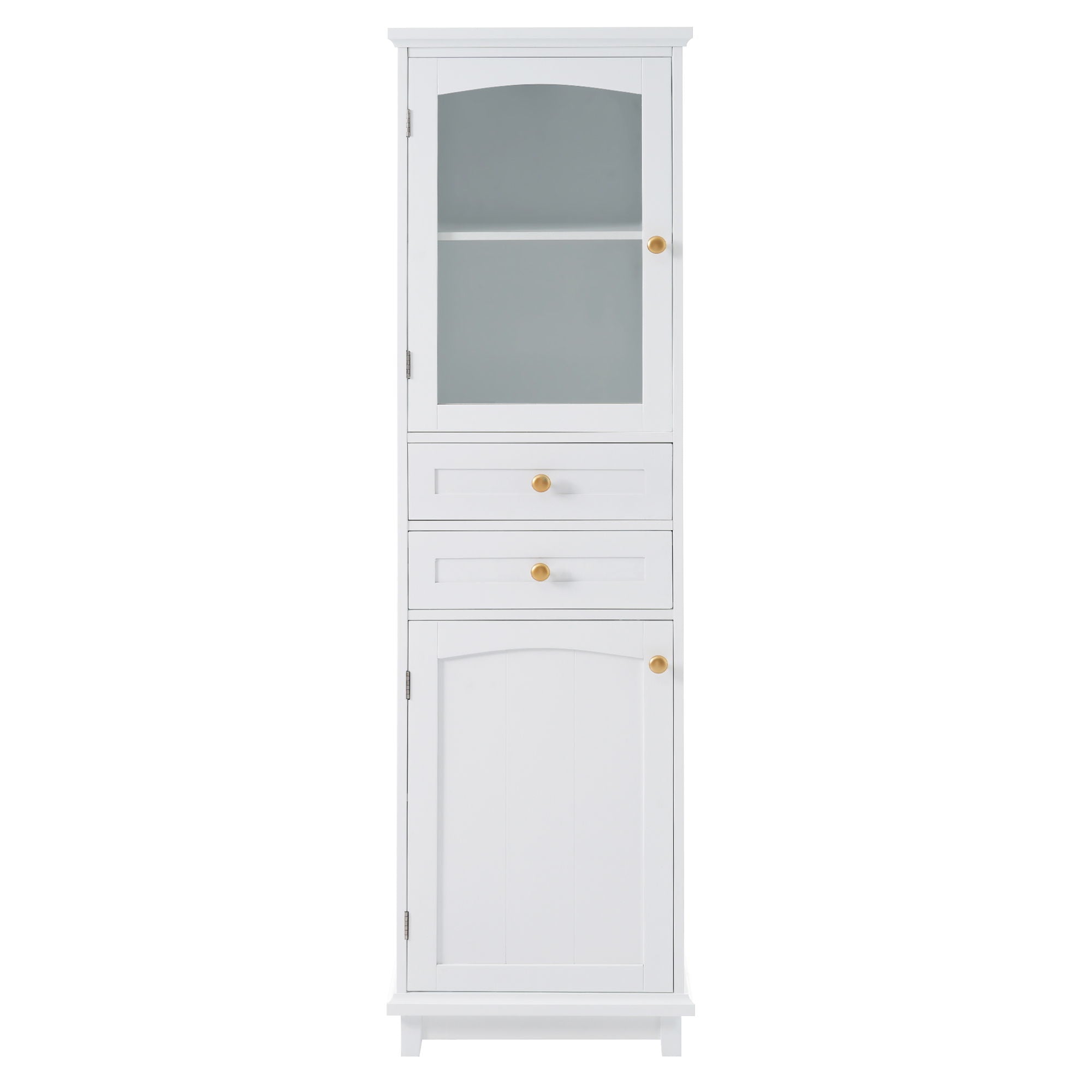 Tall Bathroom Storage Cabinet With Glass Doors, Free-Standing, Two Drawers, And Adjustable Shelves, MDF Board, Painted Perfect For Displaying Your Favorite Items - Best Buy Furniture