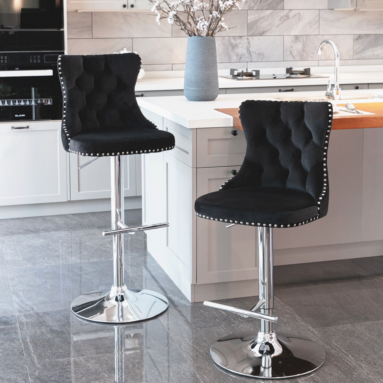 Swivel Velvet Barstools Adjusatble Seat Height From 25-33", Modern Upholstered Chrome Base Bar Stools With Backs Comfortable Tufted For Home Pub And Kitchen Island (Set of 2) - Best Buy Furniture