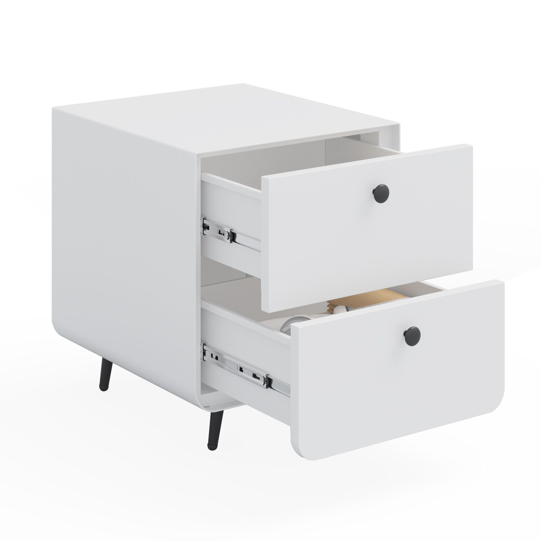 Modern Night Stand Storage Cabinet For Living Room Bedroom, Steel Cabinet With 2 Drawers, Bedside Furniture, Circular Handle - White - Best Buy Furniture