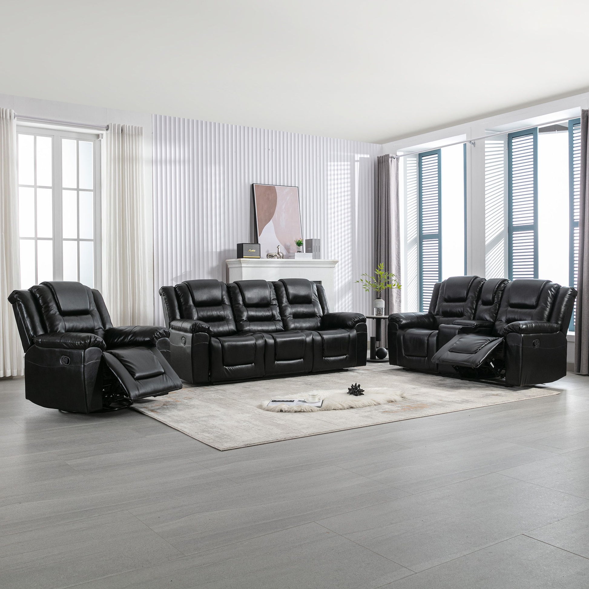 Home Theater Recliner Set Manual Recliner Chair With Wide Armrest, Two Built-In Cup Holders For Living Room - Best Buy Furniture