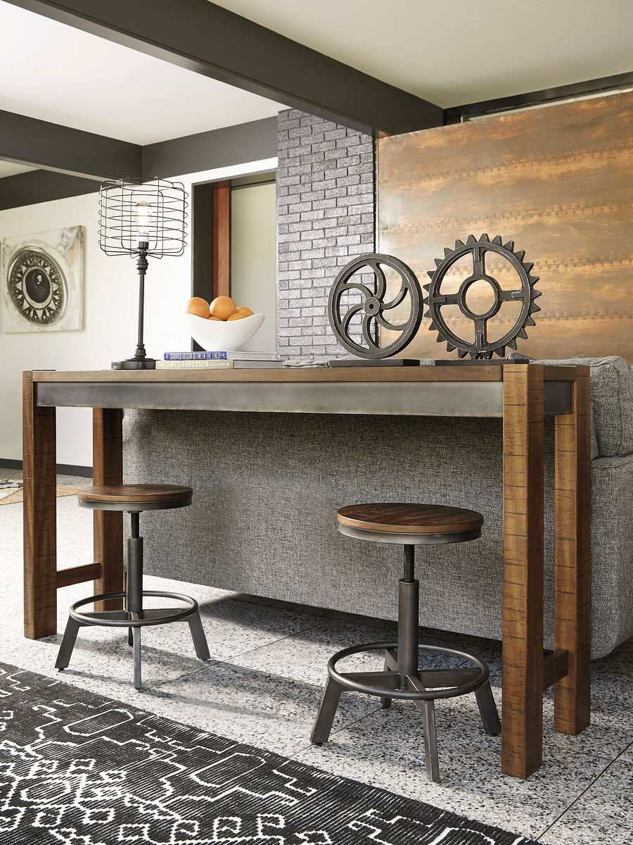 Torjin - 3 Pc. - Long Counter Table, 2 Stools - Dark Brown - Best Buy Furniture