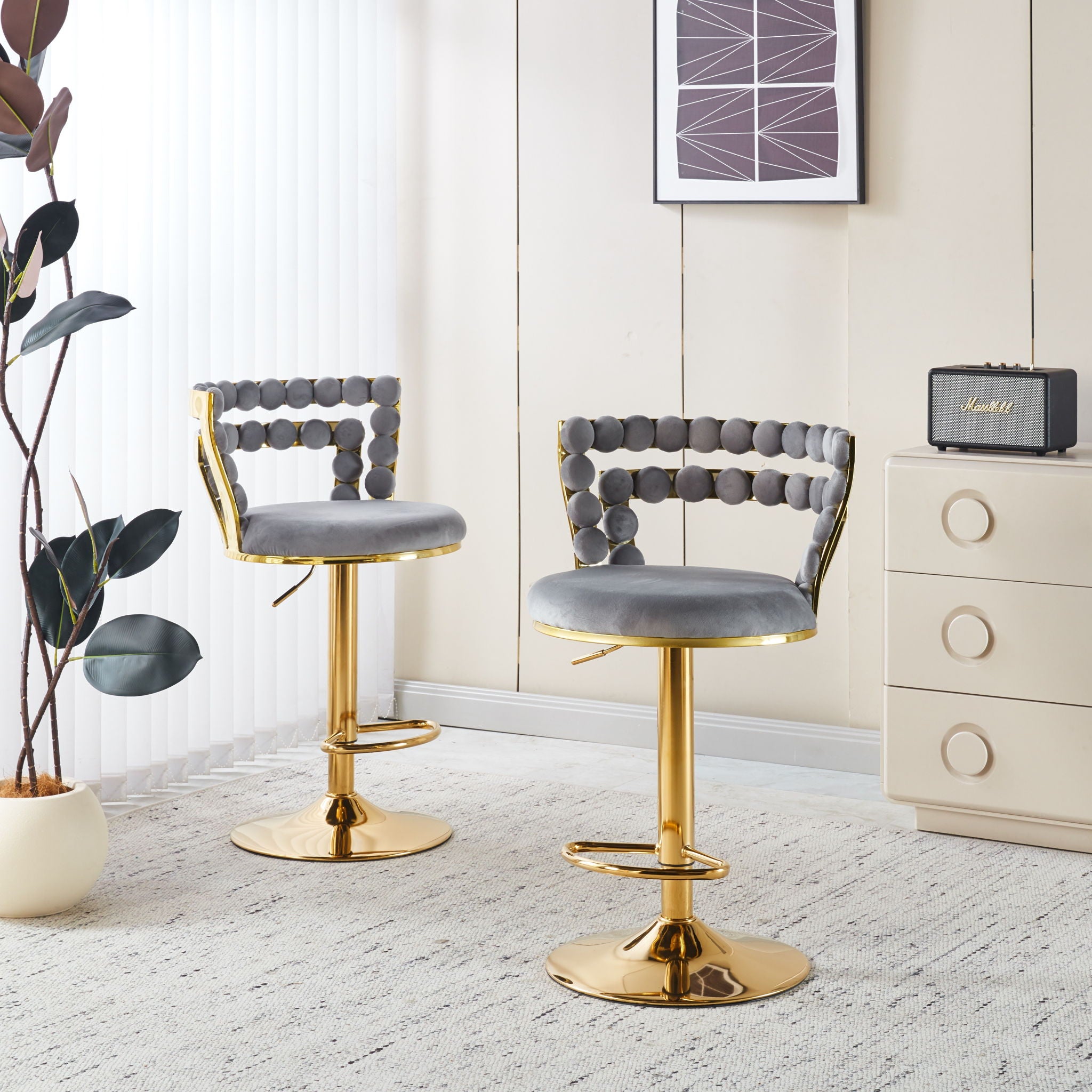 Modern Bar Chair With Iron Tube Legs, Soft Cushions And Comfortable Backrest (Set of 2) - Best Buy Furniture