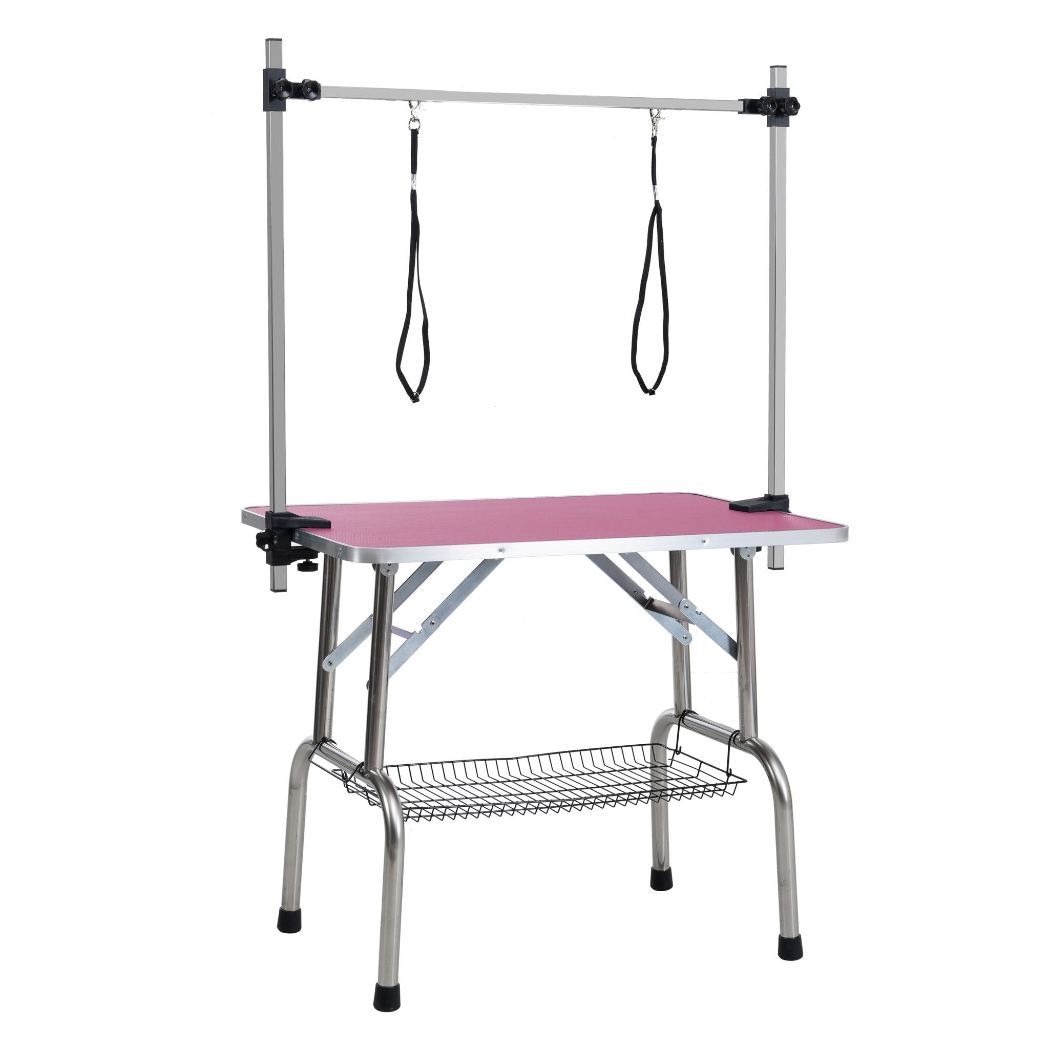 Folding Dog Pet Grooming Table Stainless Steel Frame Rubber Mat On Board With Adjustable Arm And Clamps Pet Dog Cat Grooming Table - Best Buy Furniture