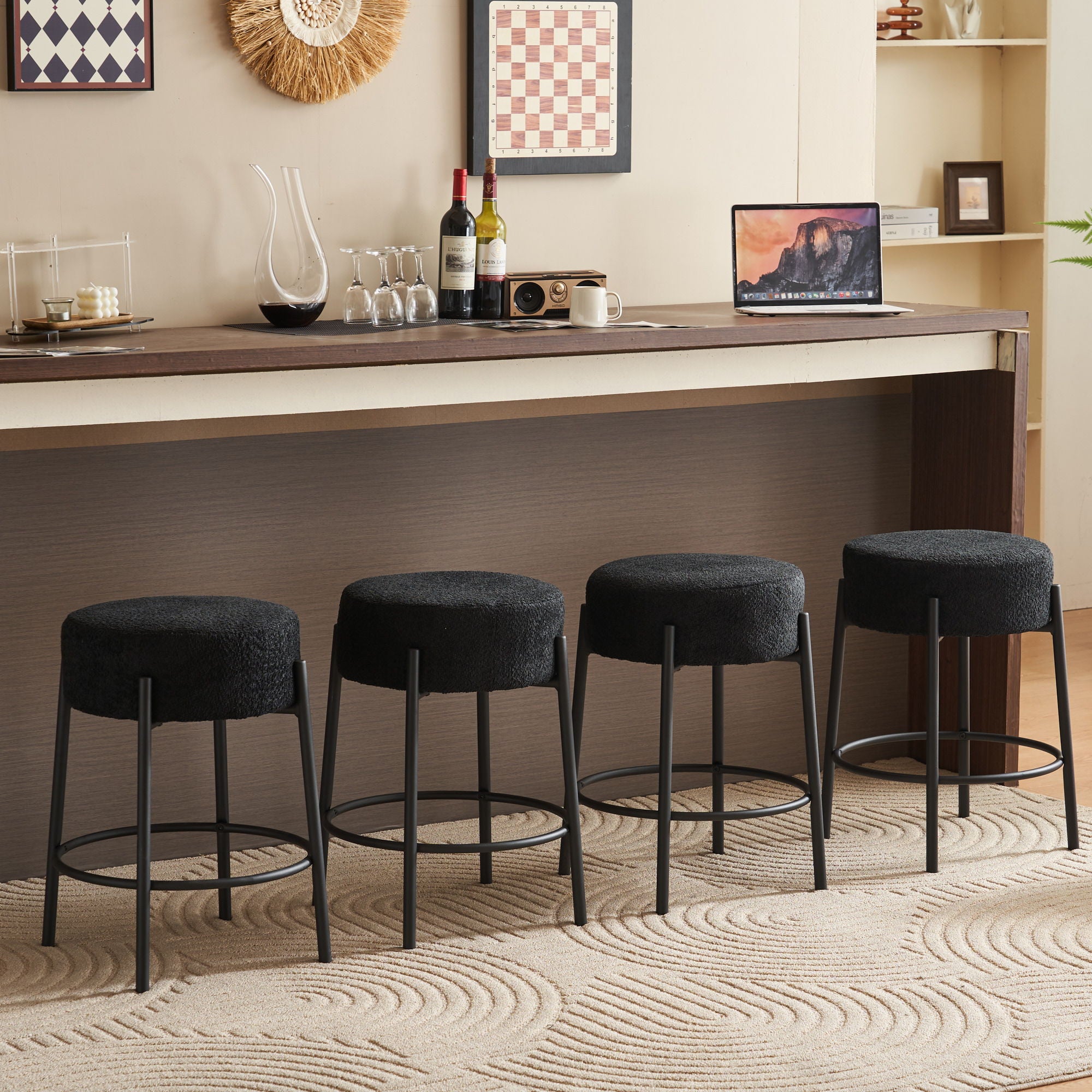 Round Bar Stools (Set of 2), Contemporary Upholstered Dining Stools For Kitchens, Coffee Shops And Bar Stores - Best Buy Furniture
