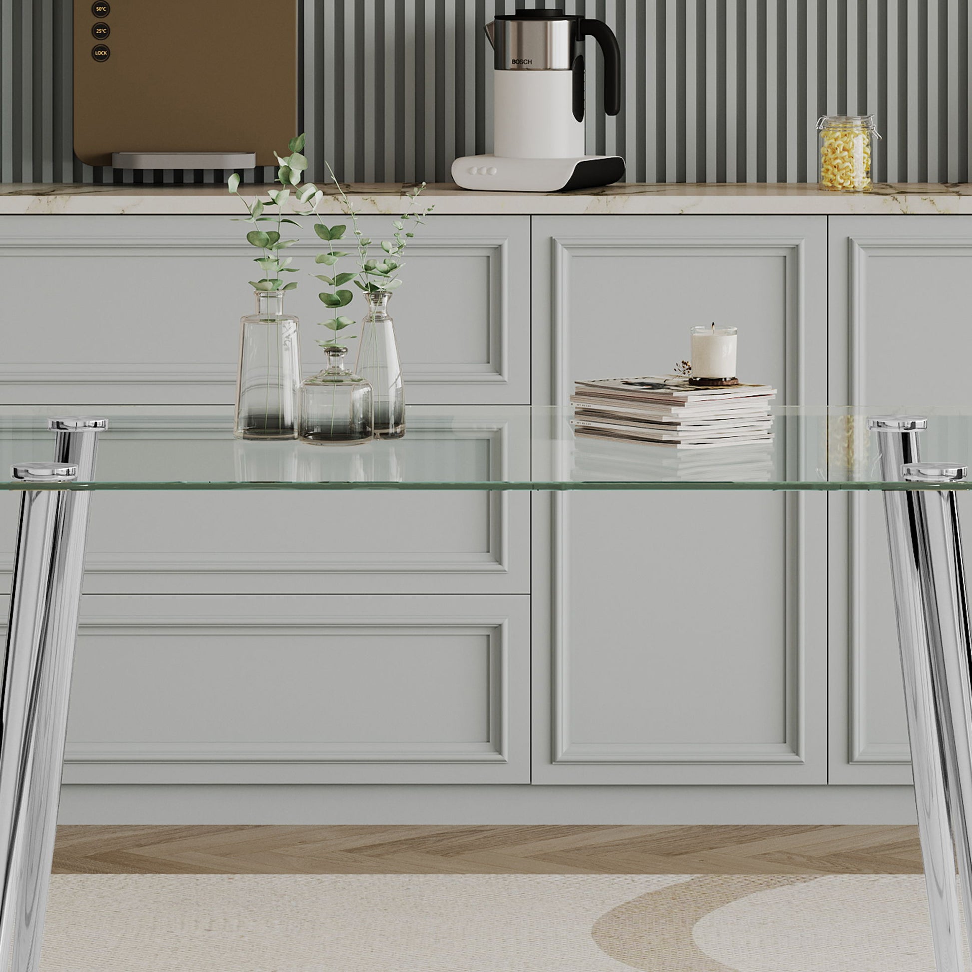 Thick Tempered Glass Top Dining Table & Stainless Steel Legs - Silver - Best Buy Furniture