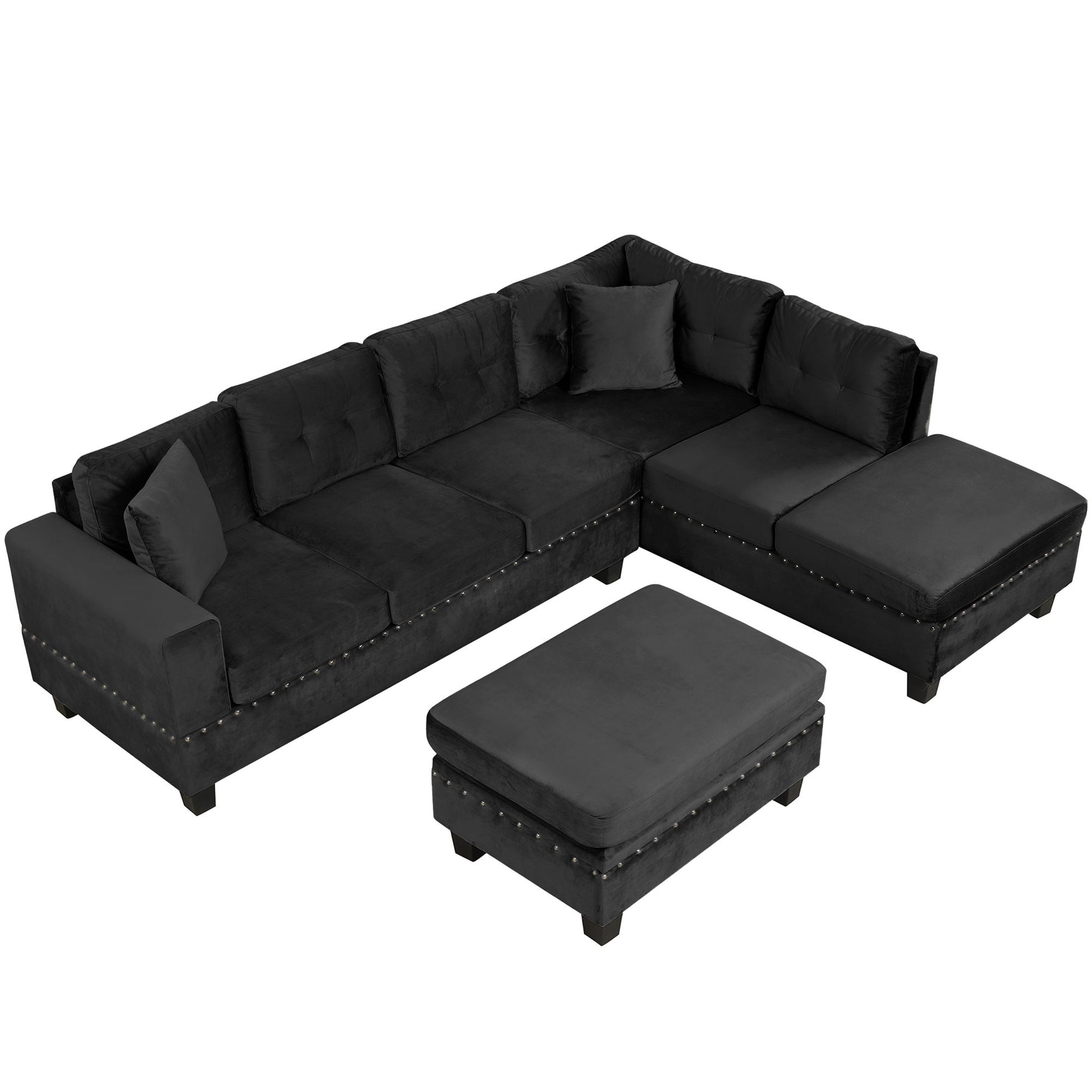 Modern Sectional Sofa With Storage Ottoman, L - Shape Couch With 2 Pillows And Cup Holders - Best Buy Furniture