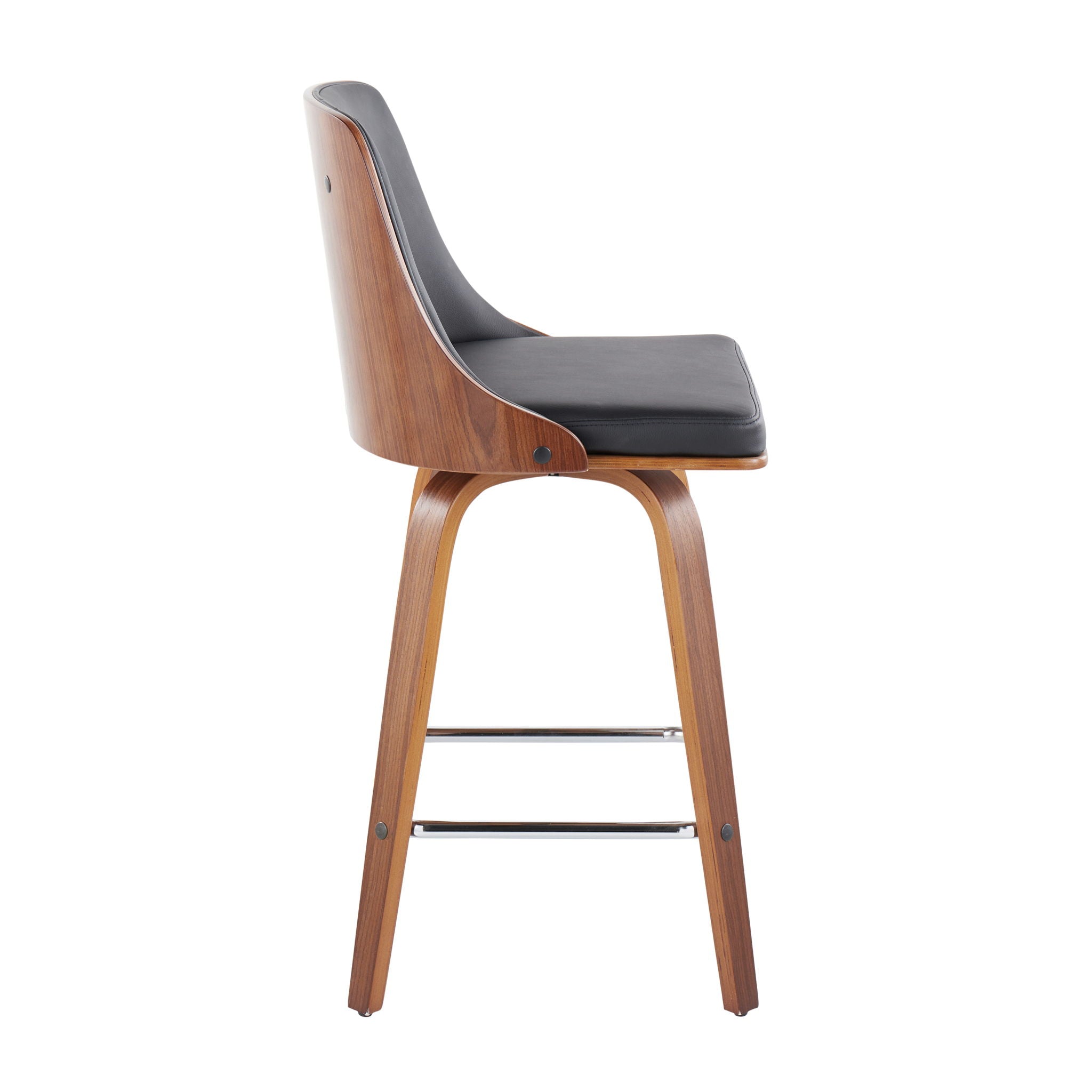 Gianna - Mid-Century Modern Fixed Height Counter Stool With Swivel And Round Footrest (Set of 2) - Black / Walnut - Best Buy Furniture
