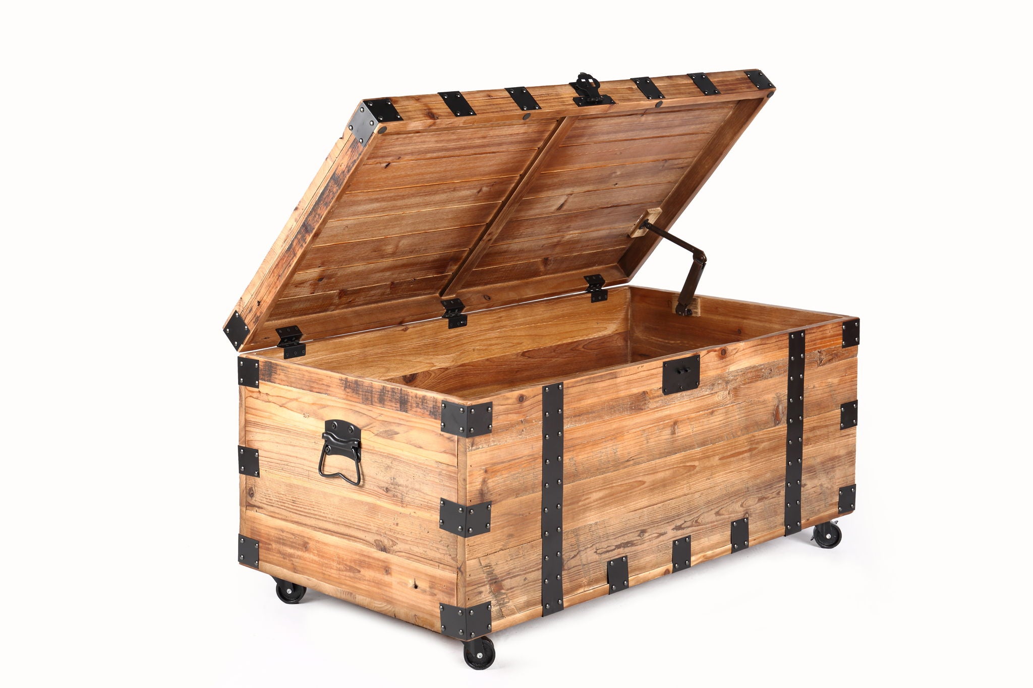 Trunk Table With Four Wheel Large Capacity Storage Coffee Table - Natural / Black - Best Buy Furniture