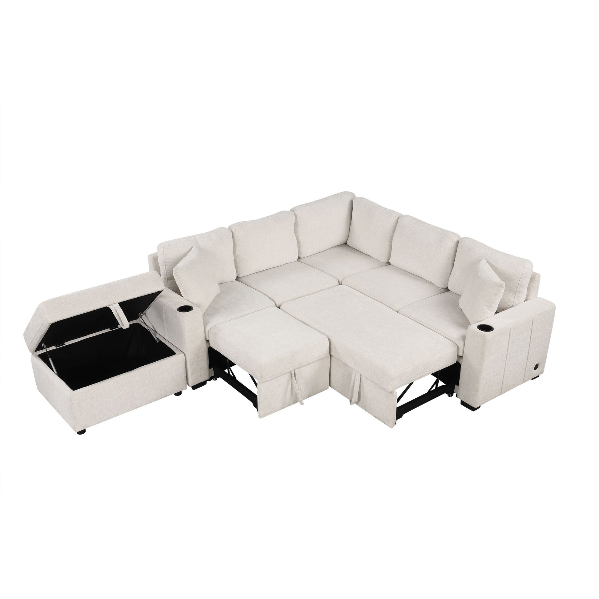 Sectional Sofa Convertible Pull-Out Sofa Bed With A Movable Storage Ottoman For Living Room - Best Buy Furniture