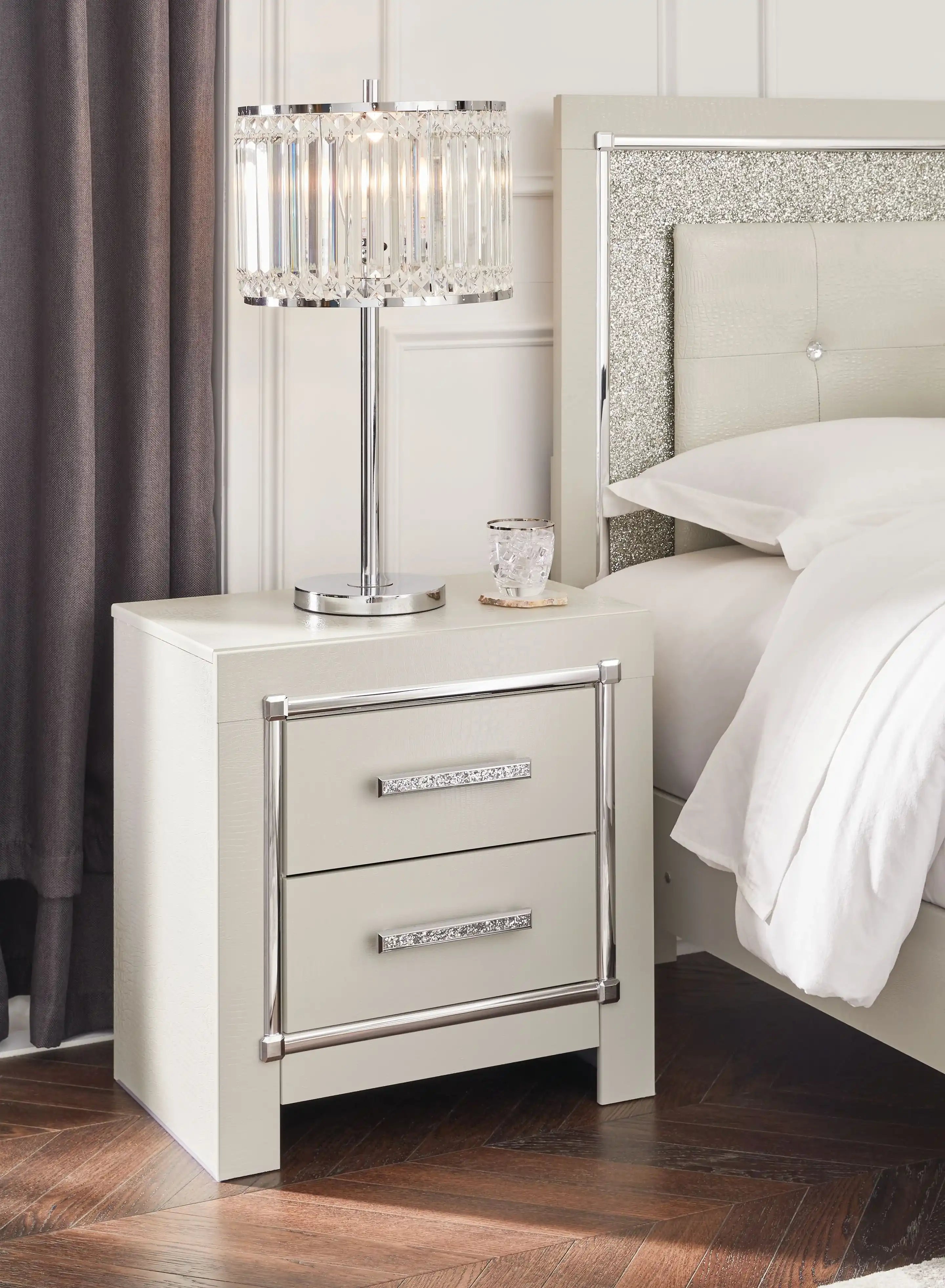 Zyniden - Two Drawer Night Stand - Silver - Best Buy Furniture