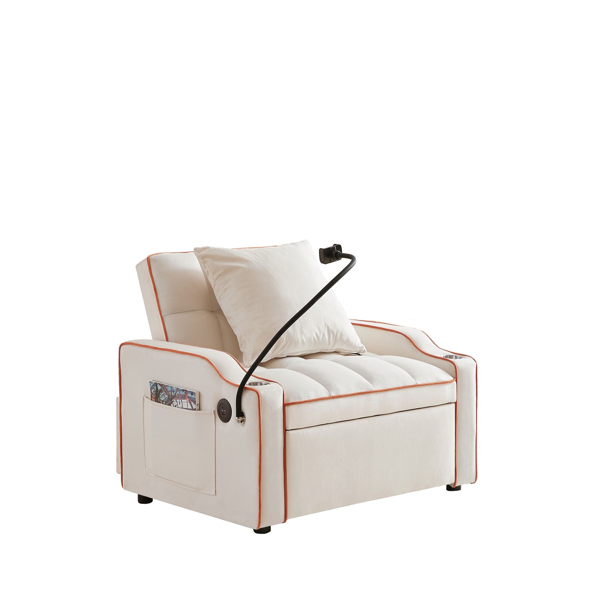 Convertible Velvet 3 In 1 Sofa Bed With Adjustable Sleeper Chair And Multi Pockets - Best Buy Furniture