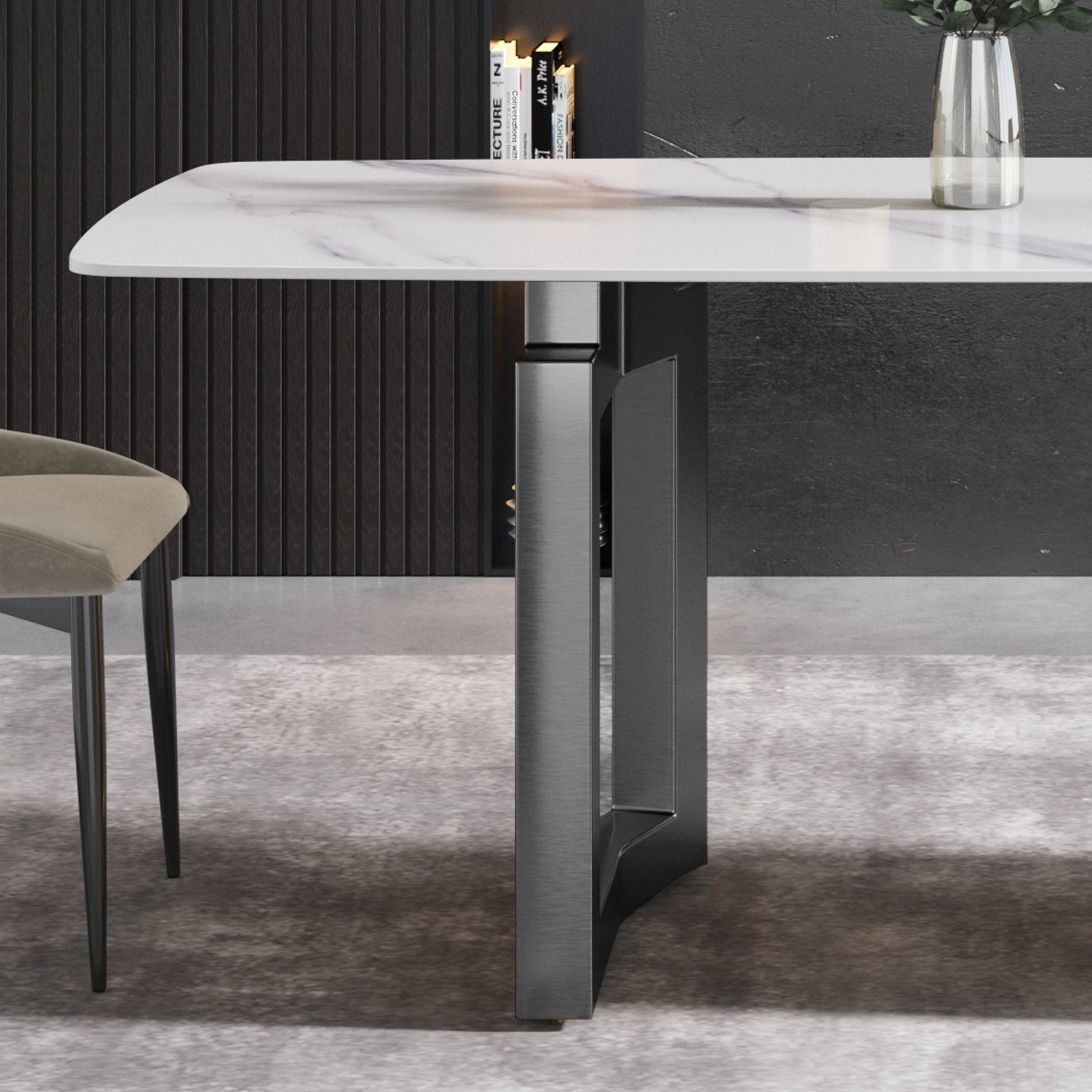 70.87" Modern Artificial Stone White Curved Black Metal Leg Dining Table - White / Black - Best Buy Furniture