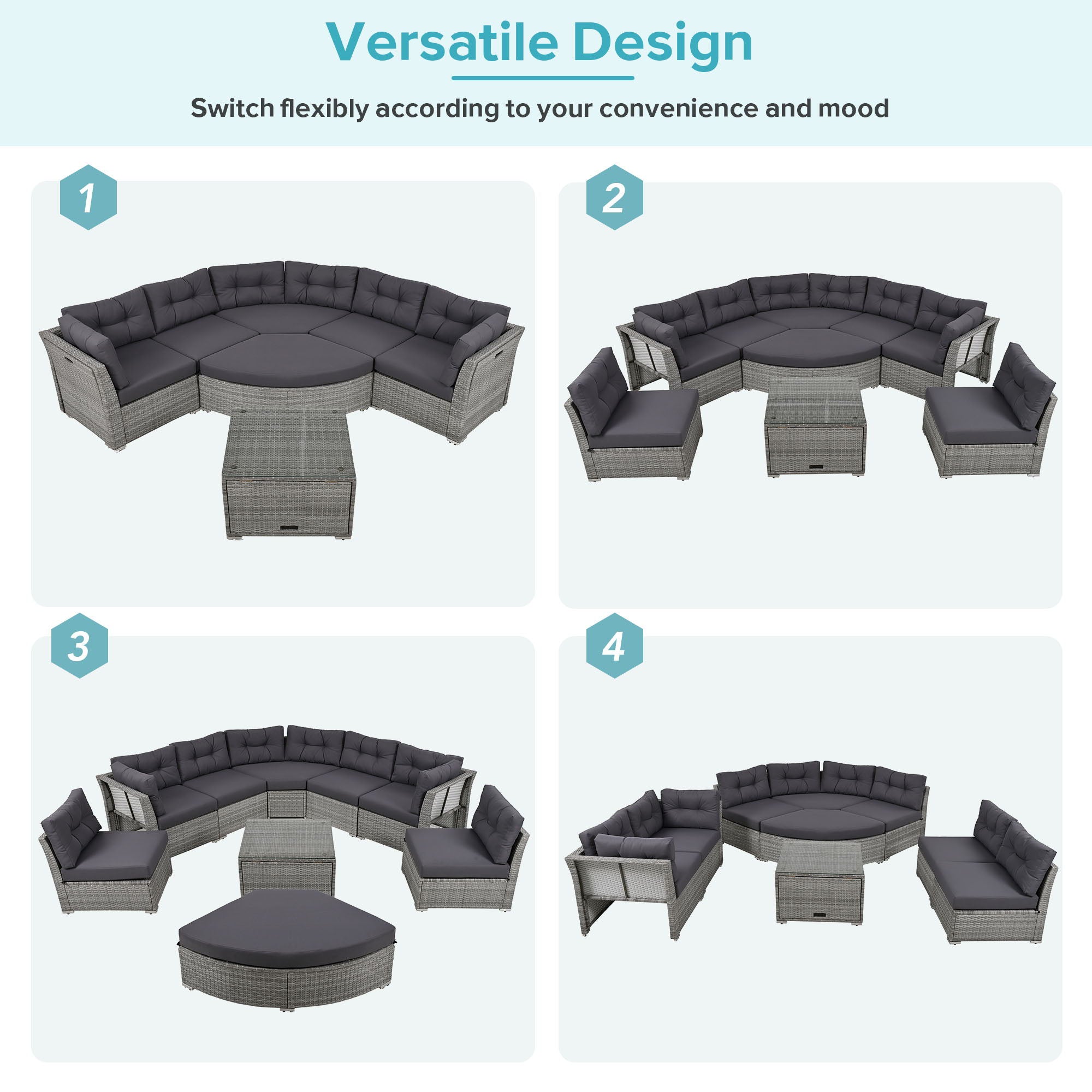 Elegant Patio Furniture Set Outdoor Daybed Rattan Sectional With Cushions And Center Table - Gray - Best Buy Furniture