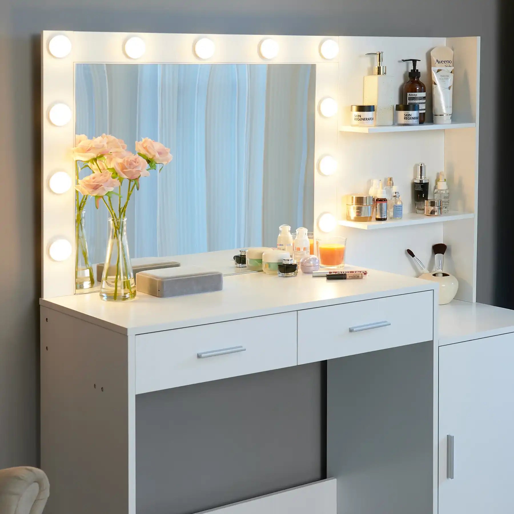 Solen Modern White Makeup Vanity Desk With Mirror - Best Buy Furniture