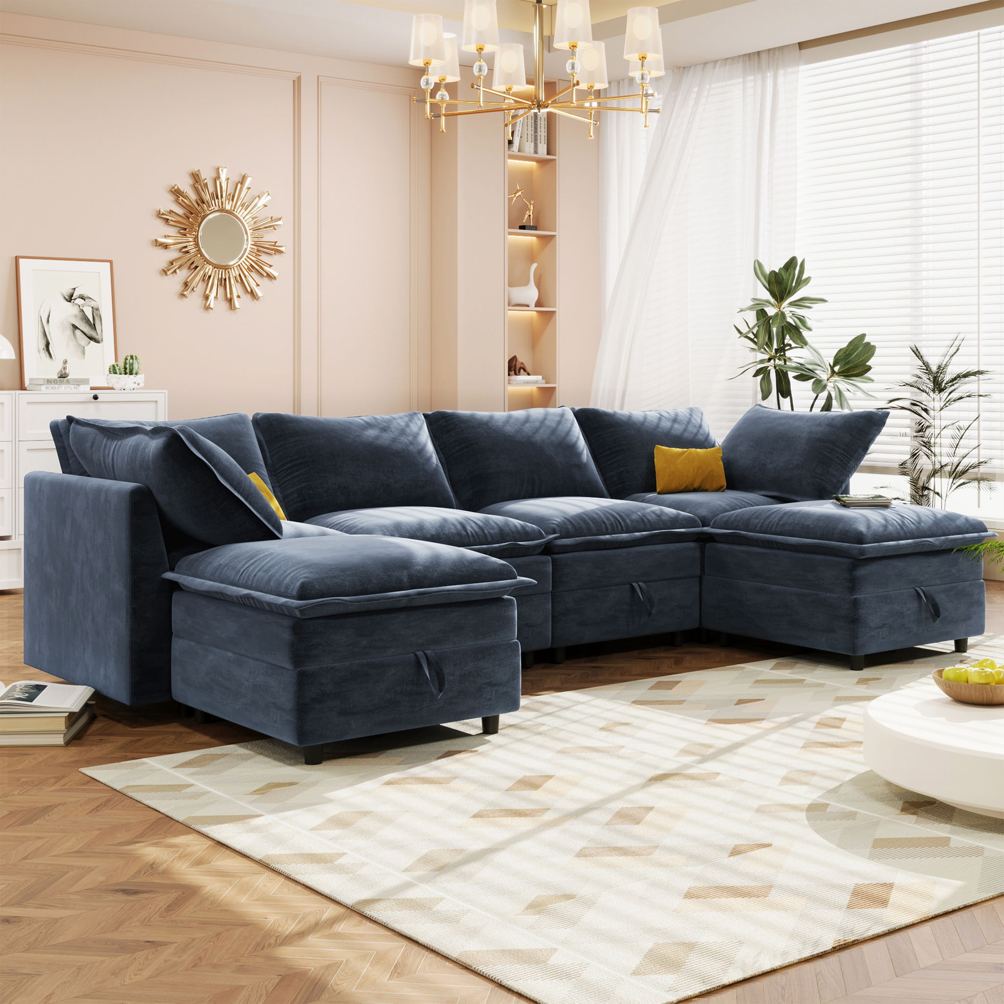 Versatile 6 Piece Modular Sofa Bed With Storage, Stylish Faux Double Layer Cushions, Comfortable & Durable Design, Perfect For Any Living Space - Best Buy Furniture