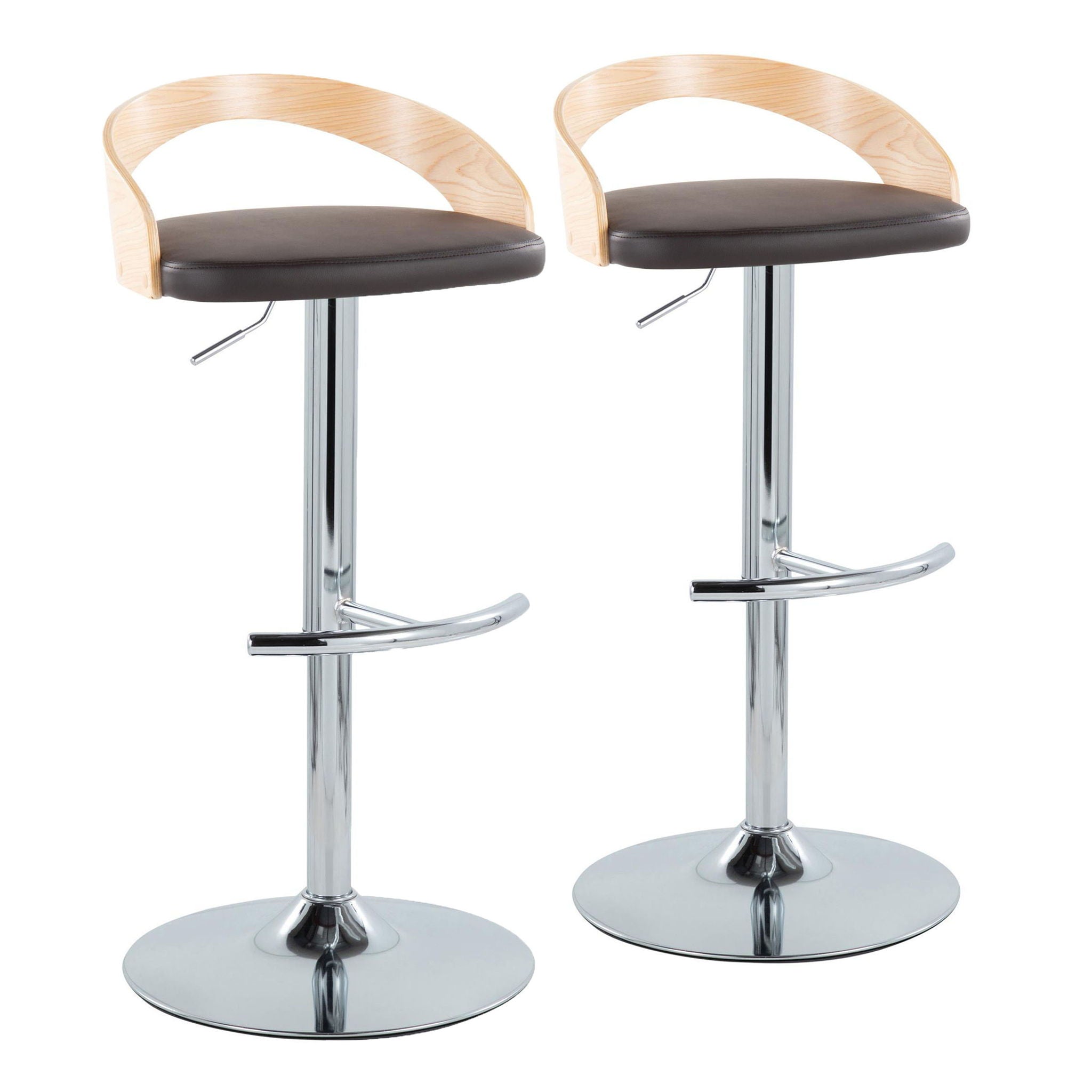 Grotto - Contemporary Adjustable Barstool, Swivel With Rounded T Footrest (Set of 2) - Best Buy Furniture