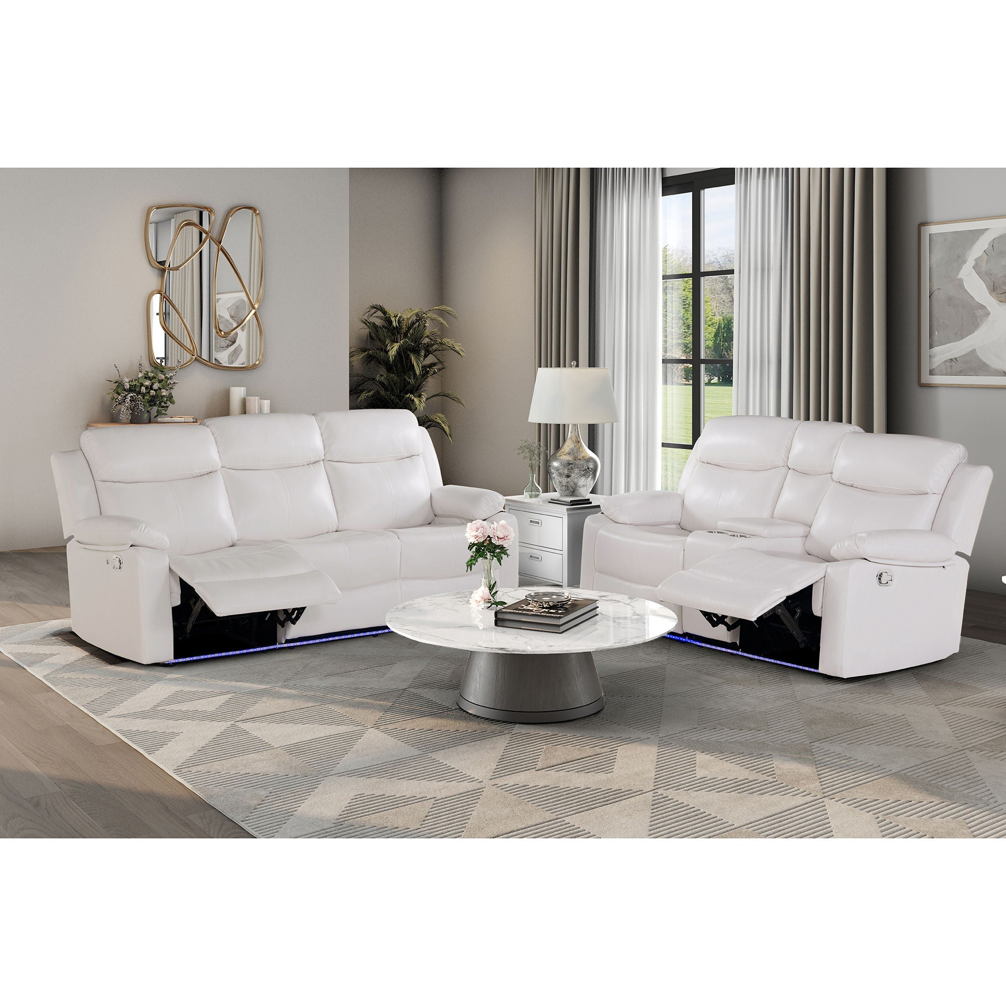 Blanche - Reclining Loveseat With LED Lights And Built In Speakers - White - Best Buy Furniture