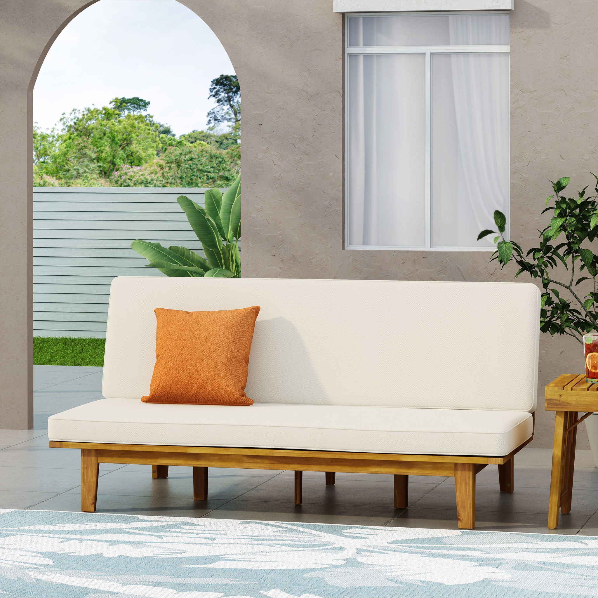 Outdoor Elegance Daybed With Convertible Design Cushion Frame - Beige - Best Buy Furniture