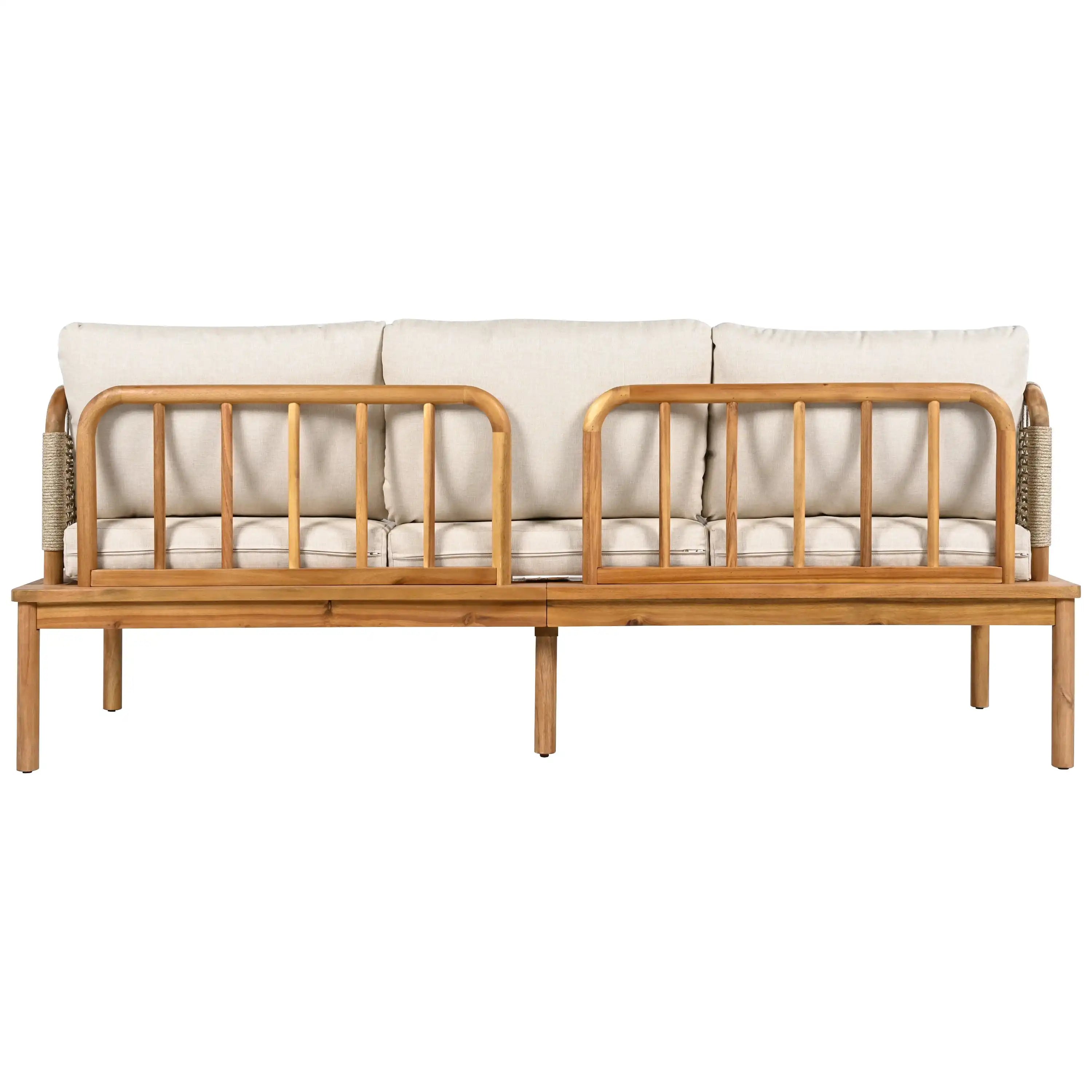 Outdoor 3-piece Acacia Wood and Rope Patio Sofa Set - Best Buy Furniture