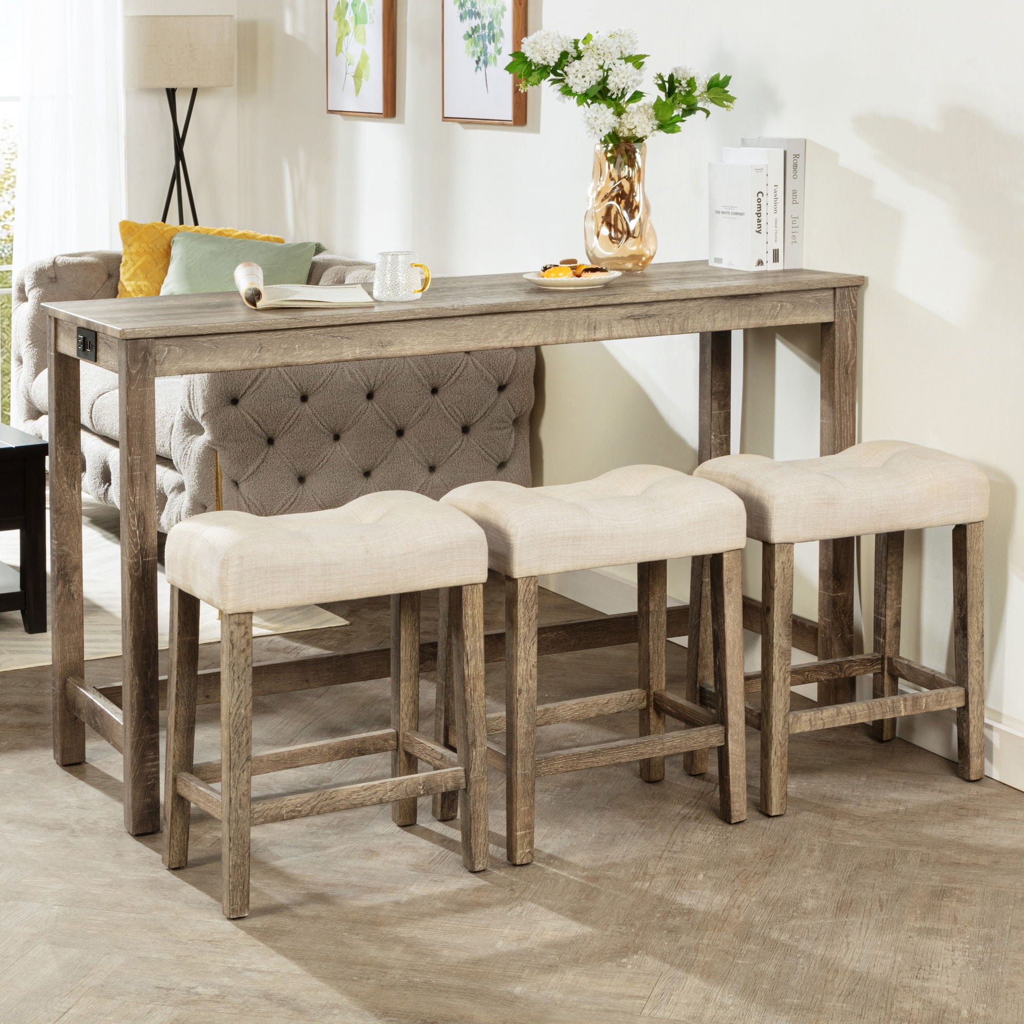 4 Piece Bar Table Set With Power Outlet, 3 Padded Stools - Best Buy Furniture