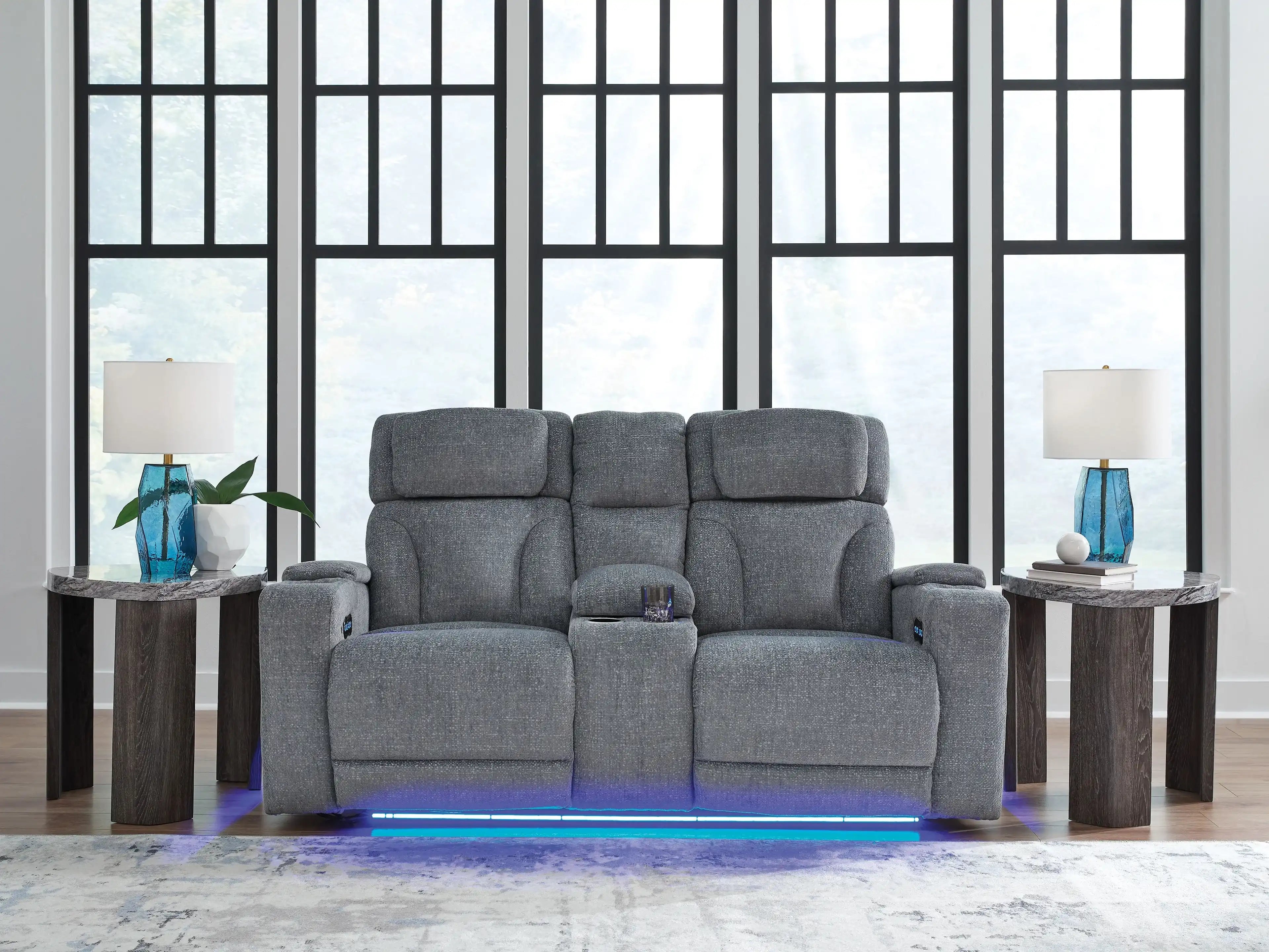 Studio Cave - Power Reclining Loveseat with Console - Steel - Best Buy Furniture