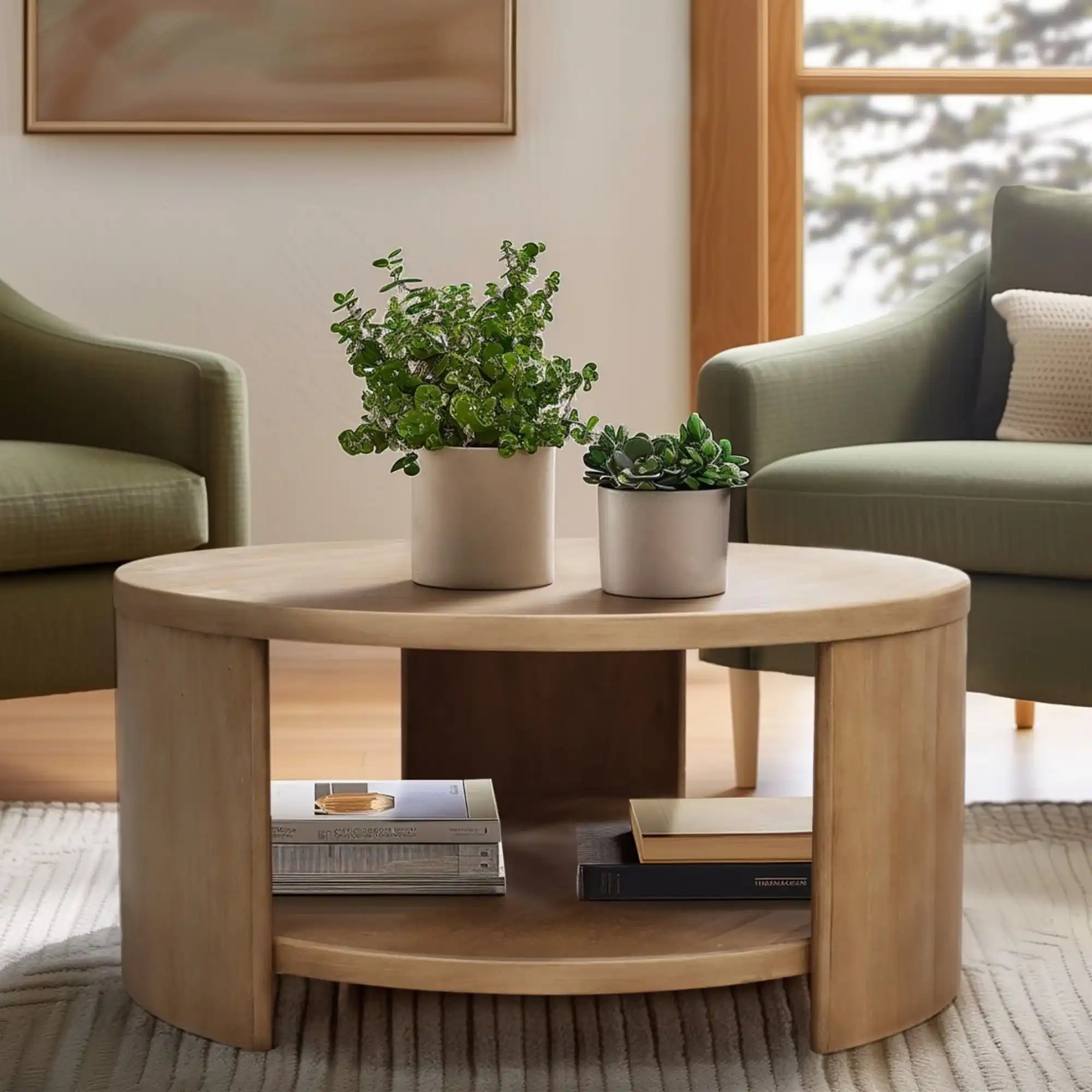 Modern Minimalist Round Coffee Table With Shelf Storage - Natural - Best Buy Furniture