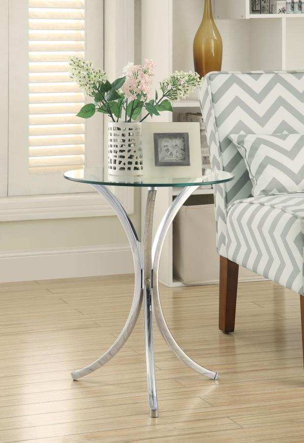Eloise - Round Glass Top Accent Side Table - Chrome - Best Buy Furniture