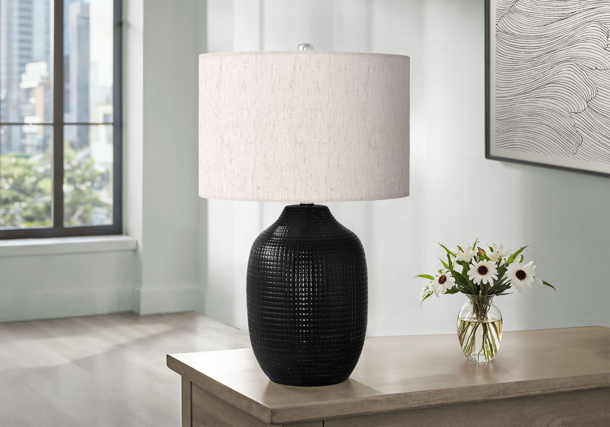 Lighting, Table Lamp, Ceramic, Contemporary - Black / Cream - Best Buy Furniture
