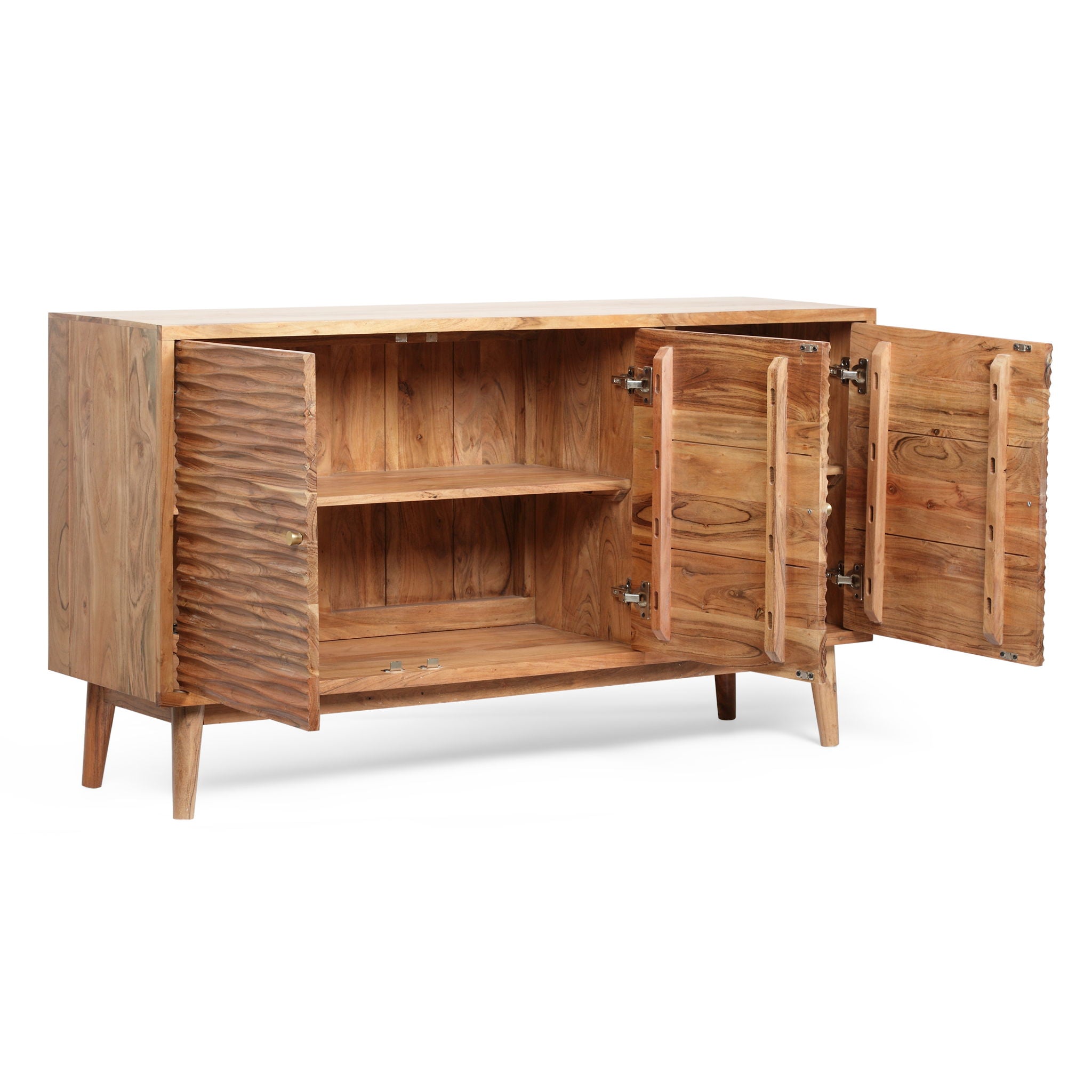 Boho Handcrafted 3 Door Sideboard, Carved Texture & Artisanal Charm - Natural - Best Buy Furniture